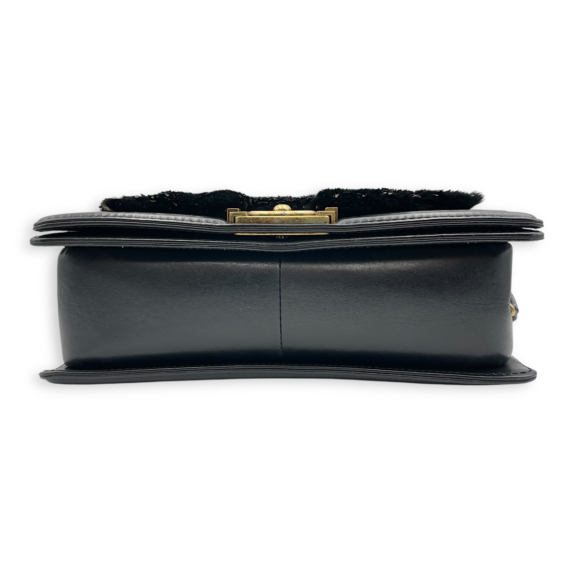 Fur Boy Old Medium Black Shoulder Bag in Fur, Gold hardware - Image 6
