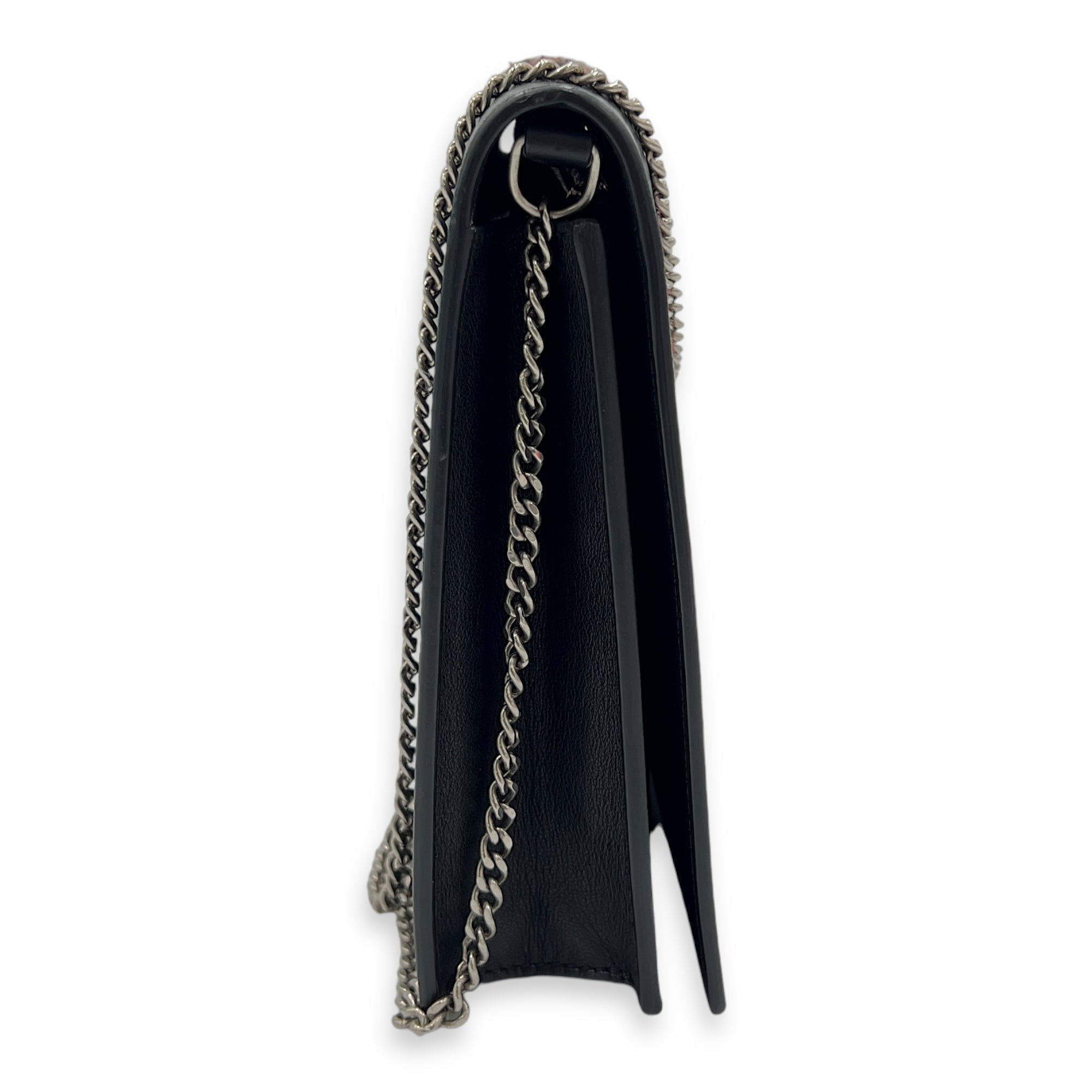Frame Black Wallet On Chain in Calfskin, Silver hardware - Image 4