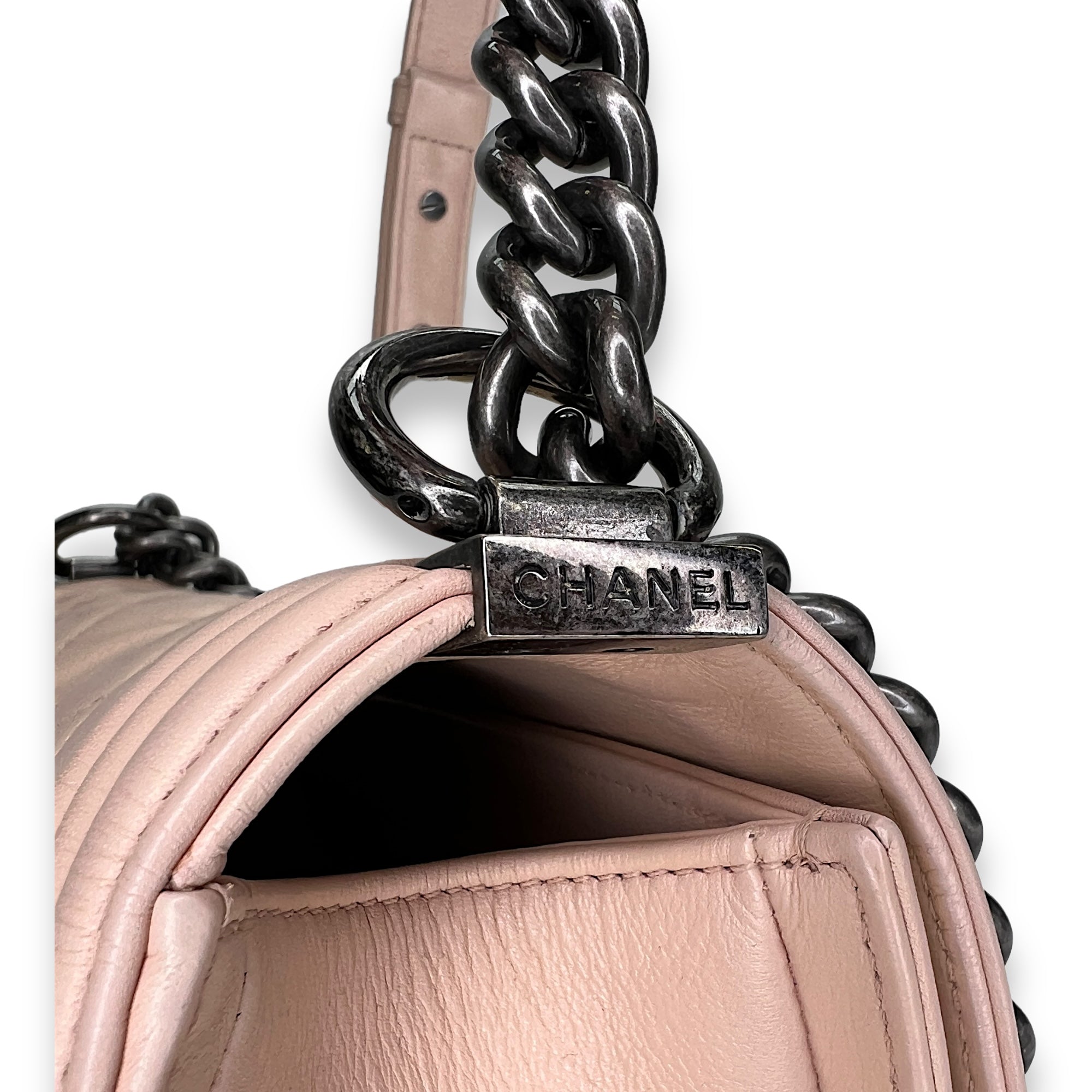 Boy Crossbody Bag Medium Beige in Calfskin , Ruthenium Hardware - Image 13