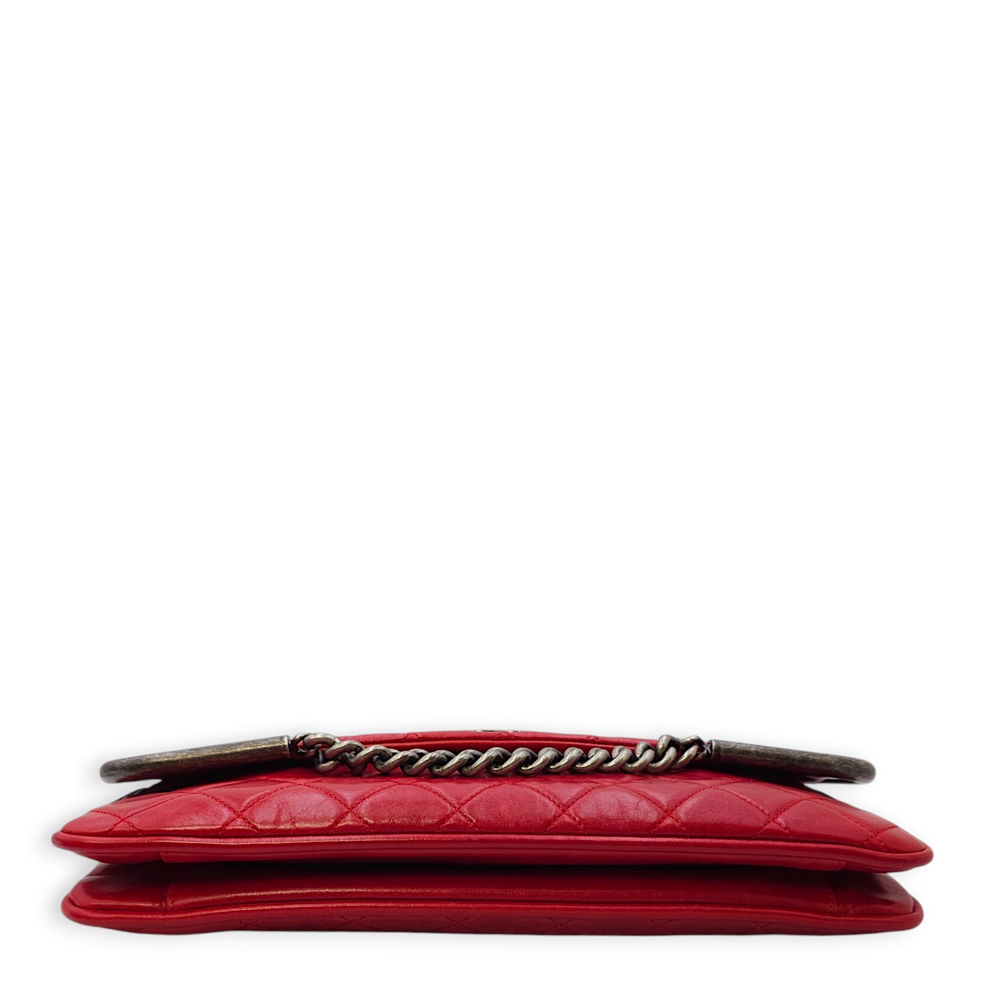 CC Quilt Red Clutch in Calfskin, Ruthenium hardware - Image 6