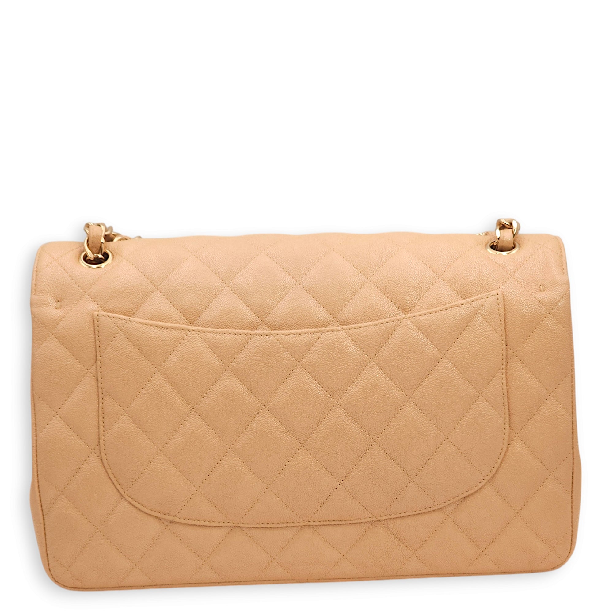 Classic Double Flap Iridescent Beige Shoulder Bag in Caviar Leather, Gold hardware - Image 6