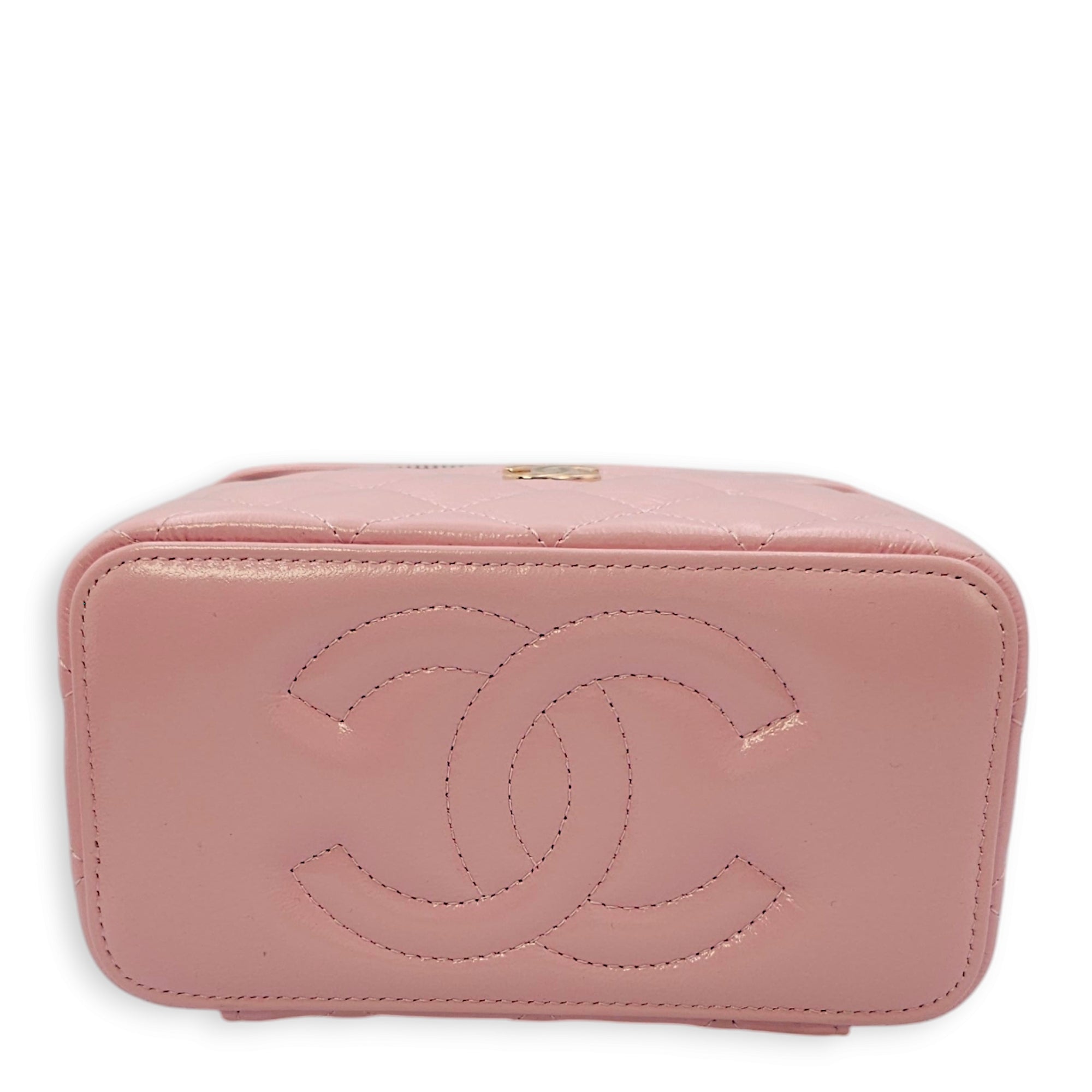 Double Layer 16x13x8.5cm Pink Vanity Bag in Glazed Calf, Gold hardware - Image 6