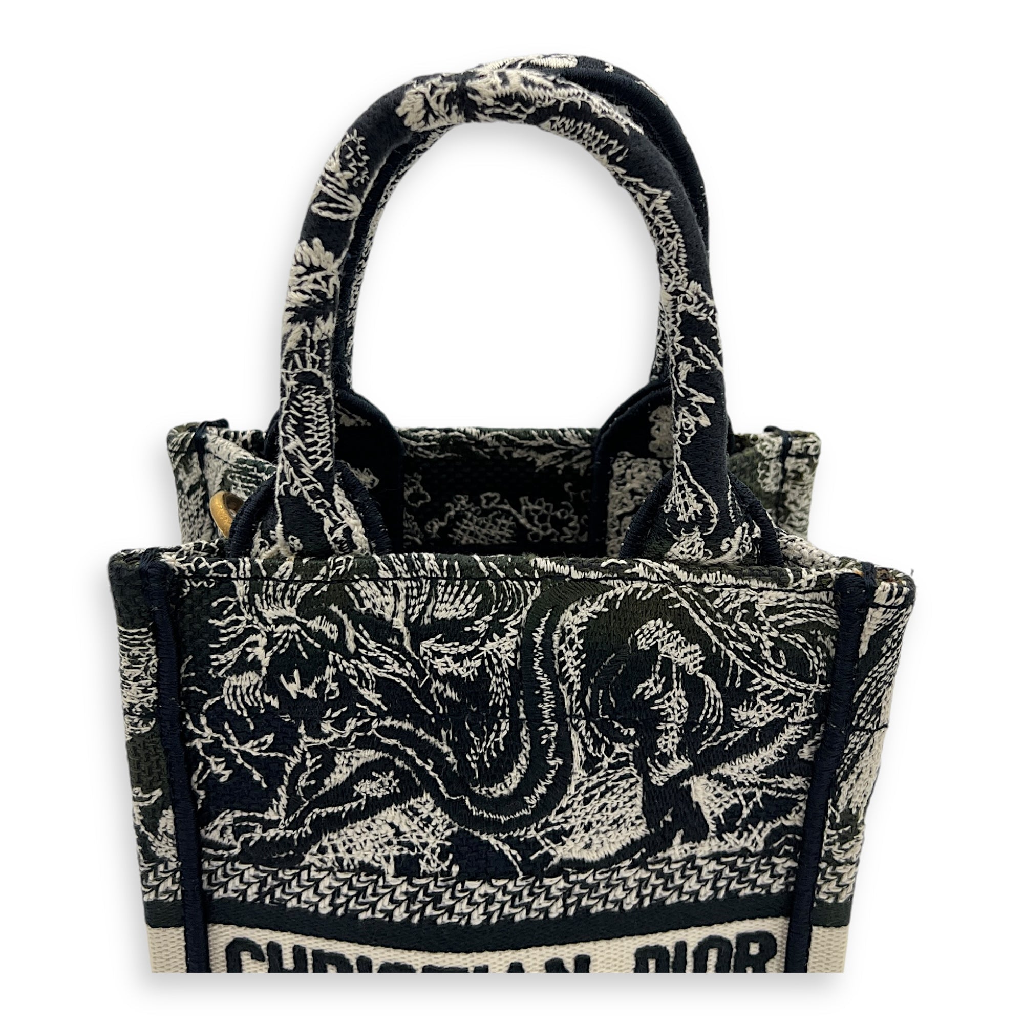 Book Tote Vertical Navy Crossbody Bag in Jacquard, Gold hardware - Image 9