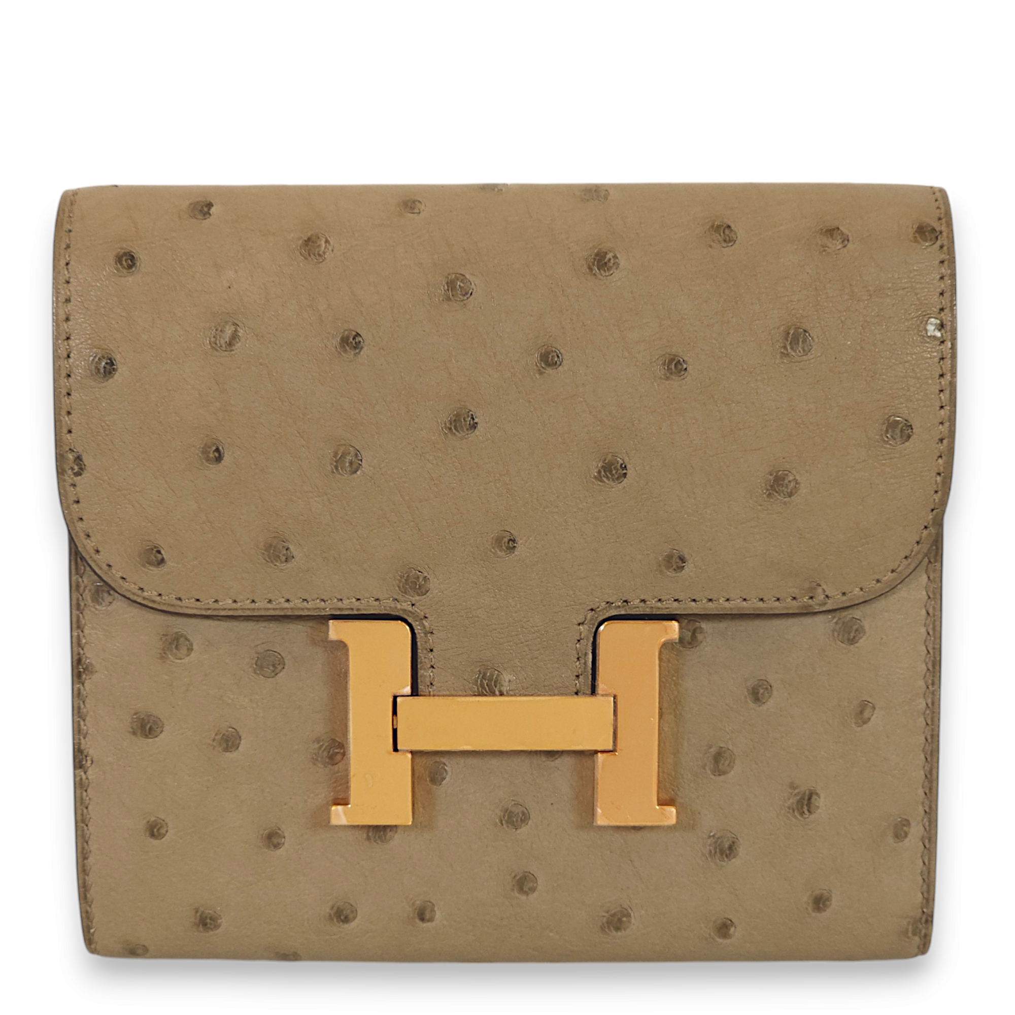 Constance Asphalt Gris Asphalt Wallet in Ostrich, Rose Gold hardware