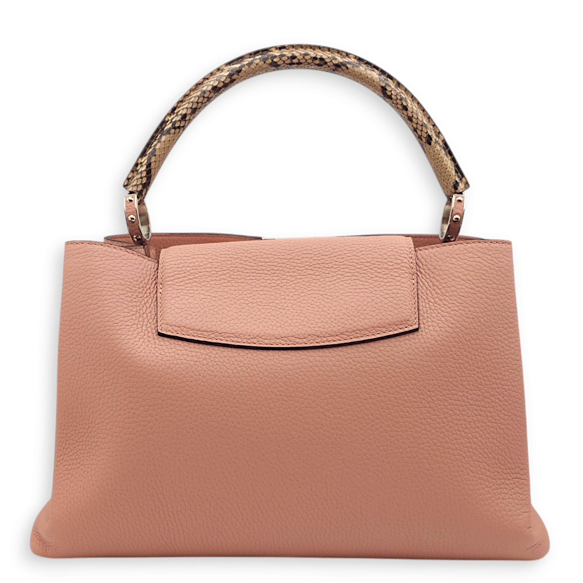 Capucines MM Magnolia / Beige/ Brown Python Handle Top Handle Bag in Taurillon Leather, Palladium hardware - Image 3