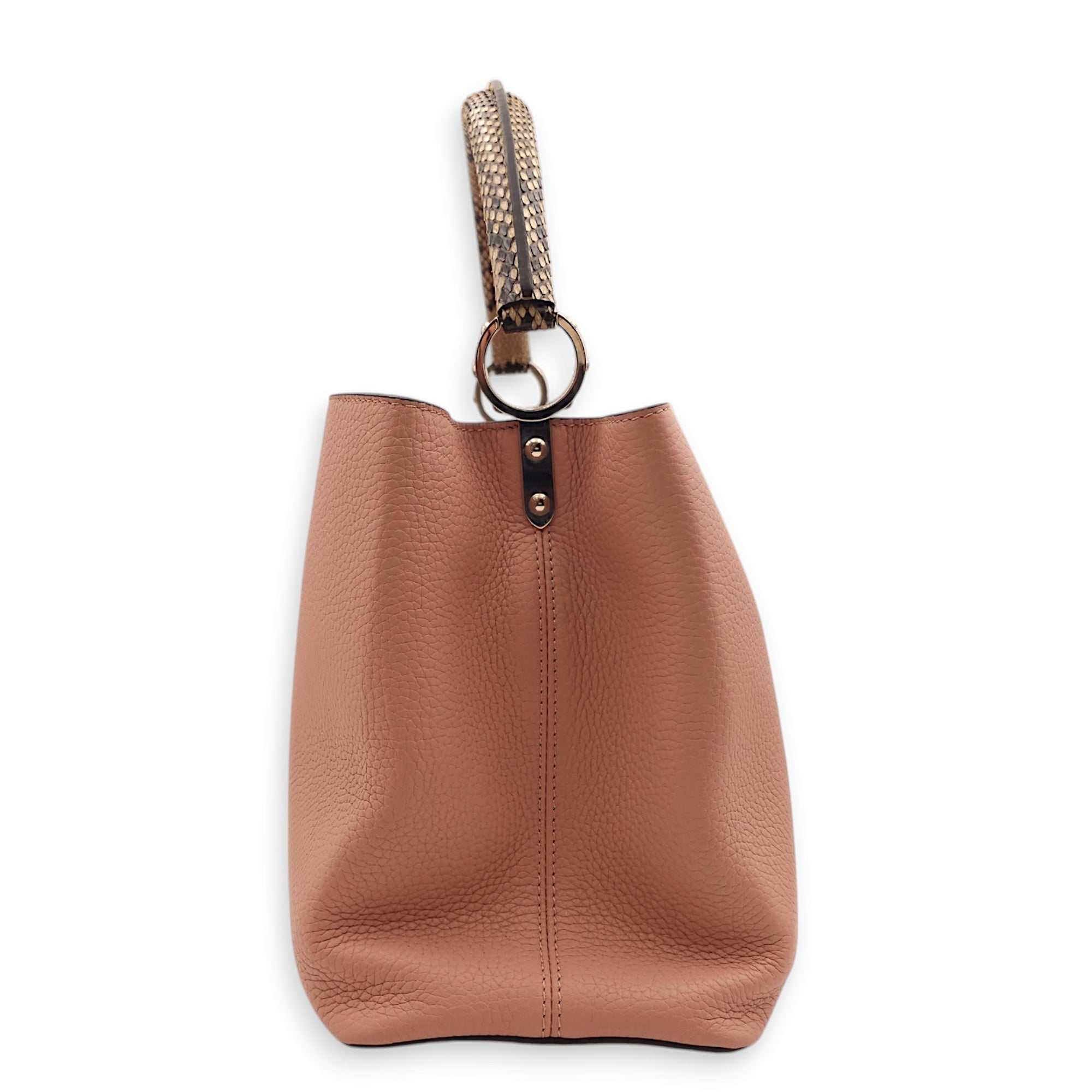 Capucines MM Magnolia / Beige/ Brown Python Handle Top Handle Bag in Taurillon Leather, Palladium hardware - Image 5