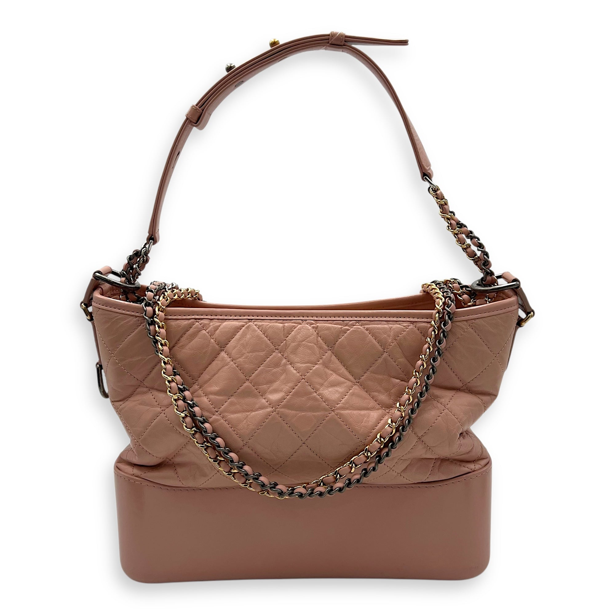 Gabrielle Crossbody Bag Medium Pink in Calfskin, Gold hardware