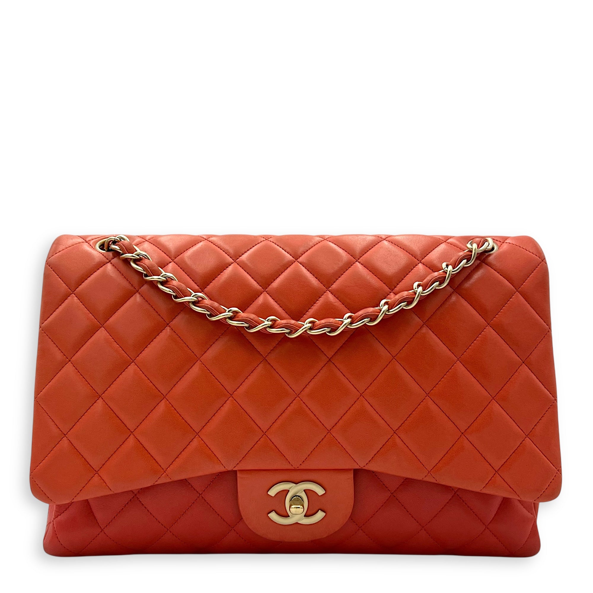 Classic Orange Shoulder Bag in Lambskin, Brushed Gold hardware