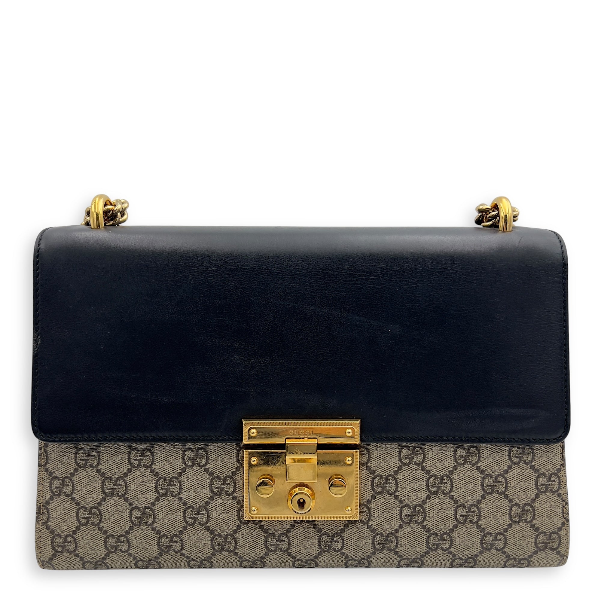 Padlock Shoulder Bag Brown in Coated Canvas, Gold hardware