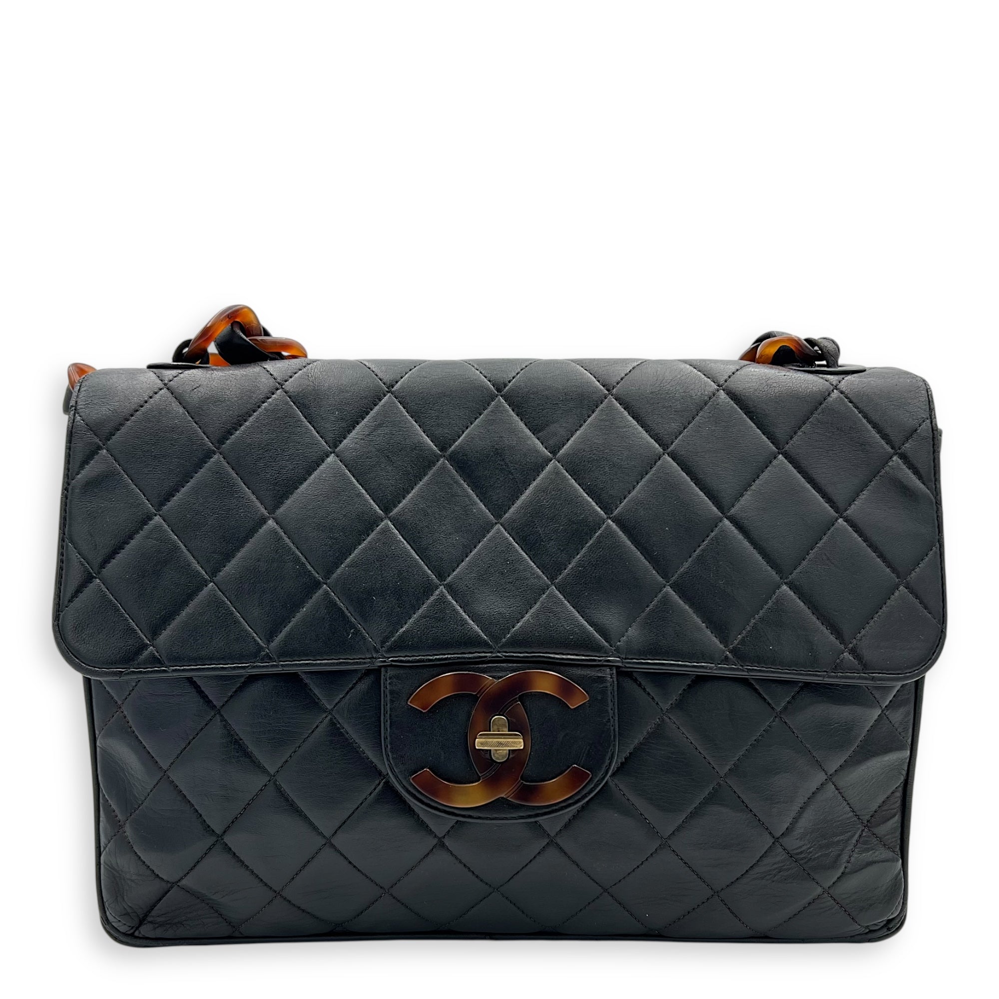 CC Quilted Tortoise Shell Shoulder Bag Black in Lambskin, tortoise shell hardware