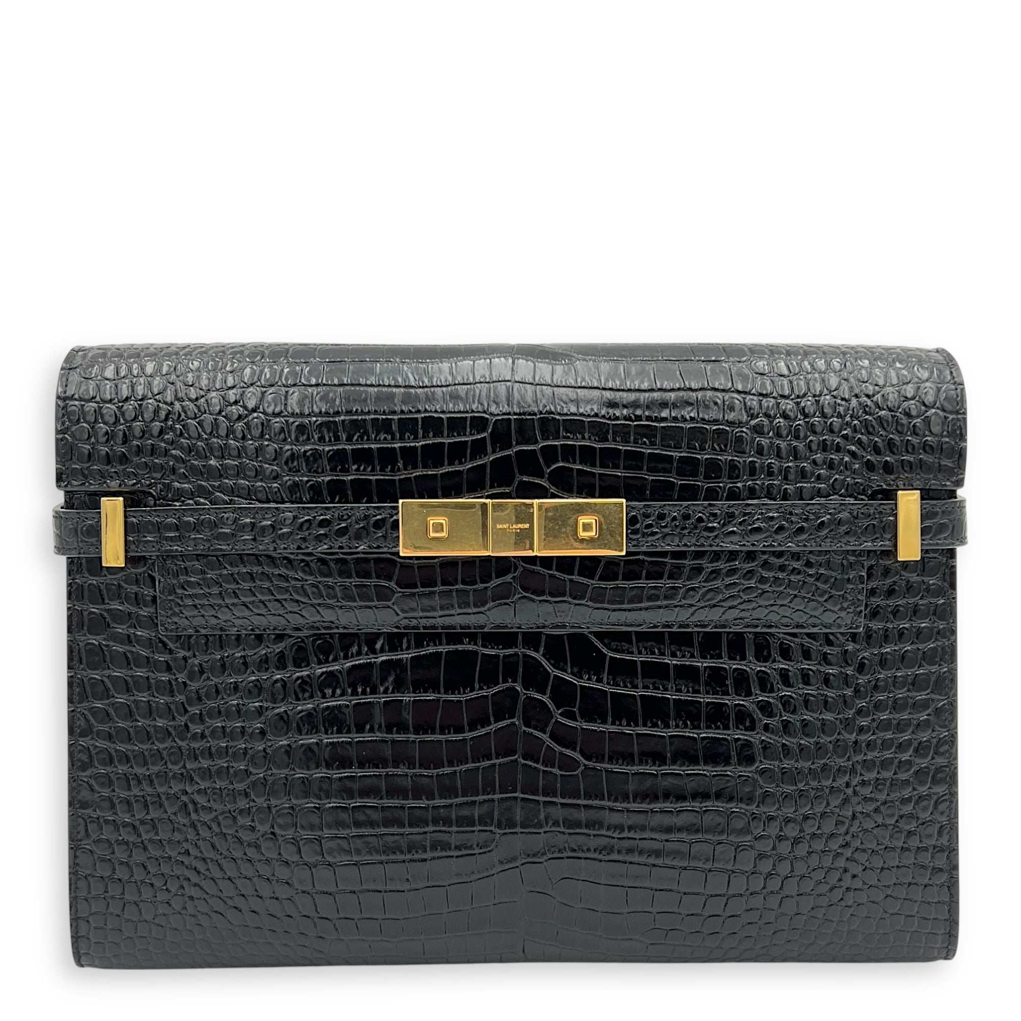 Manhattan Crossbody Bag Medium Black in Calfskin, Gold hardware