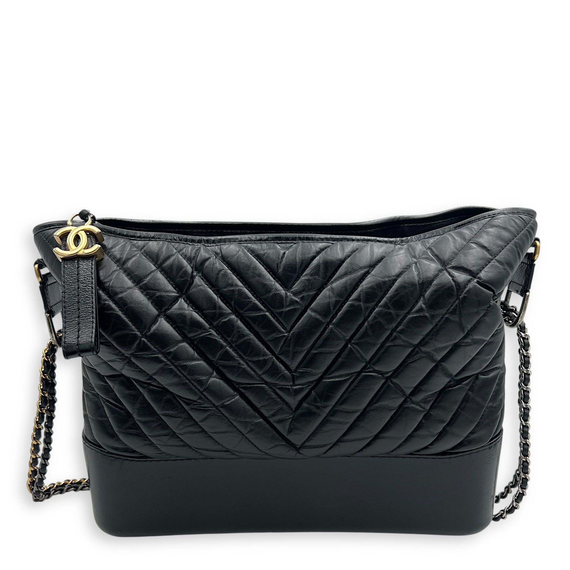 Gabrielle Shoulder Bag Large Black in Calfskin, Mixed hardware