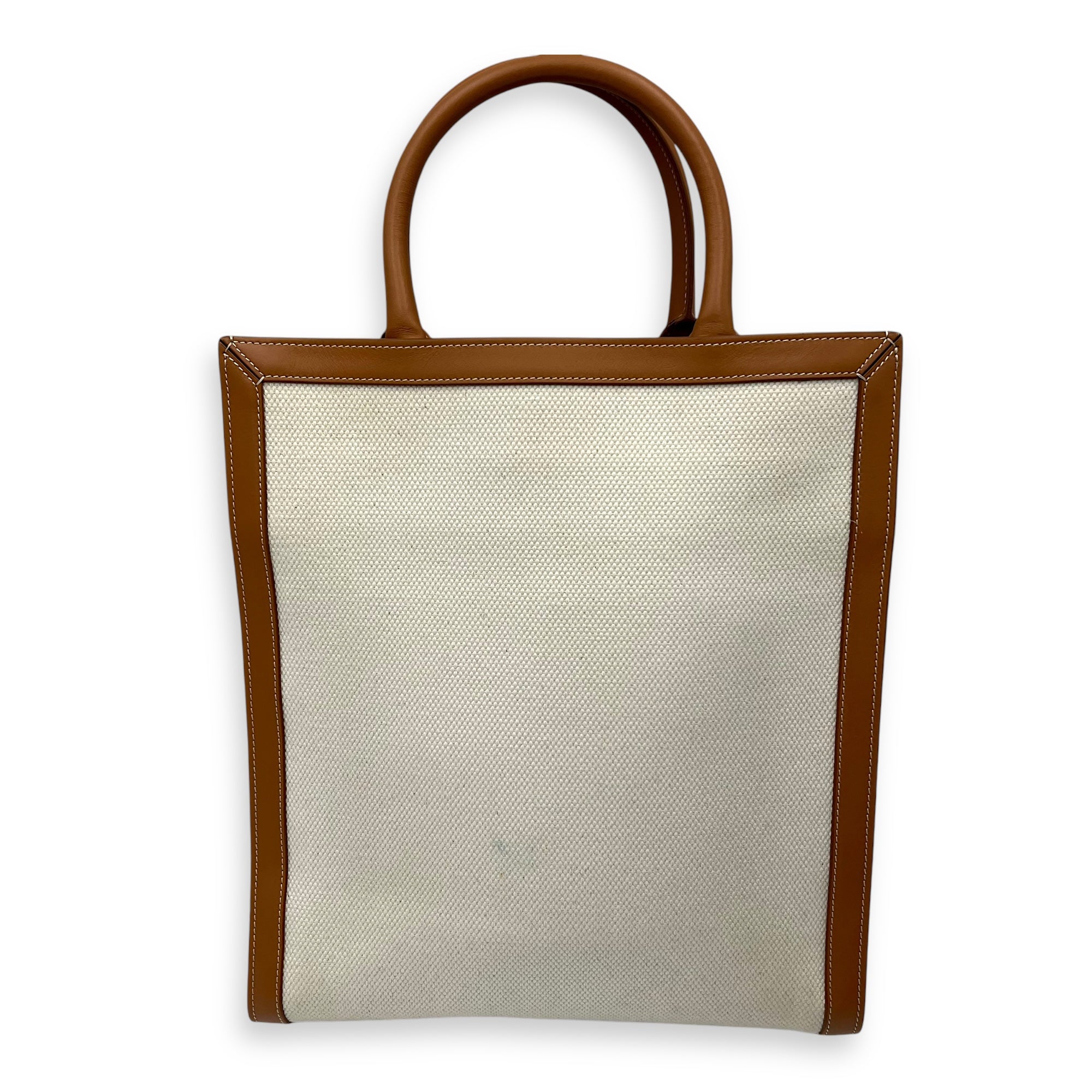 Cabas Top Handle Bag Brown in Canvas, Gold hardware - Image 3