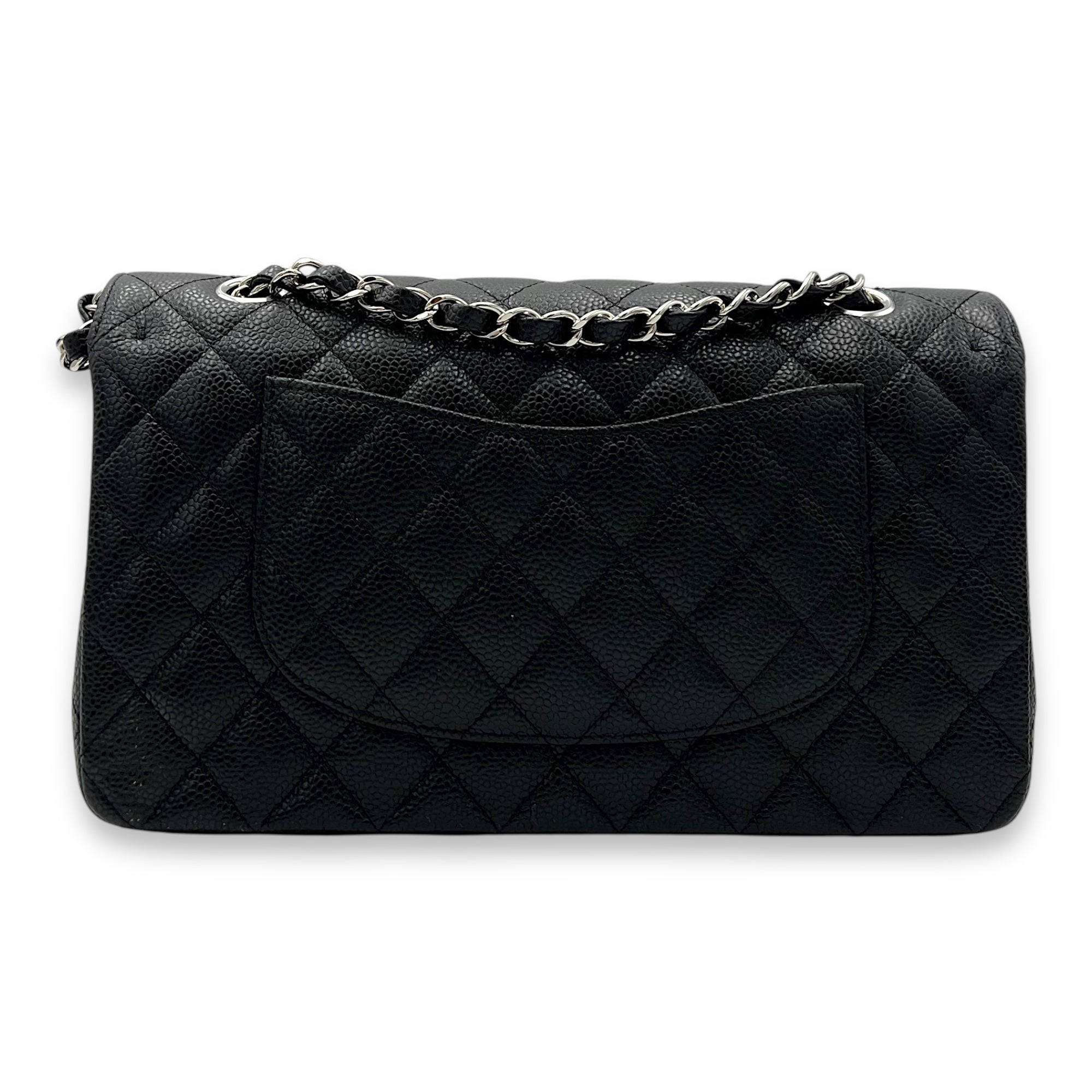 Classic Medium Black Shoulder Bag in Caviar Leather, Silver hardware - Image 3