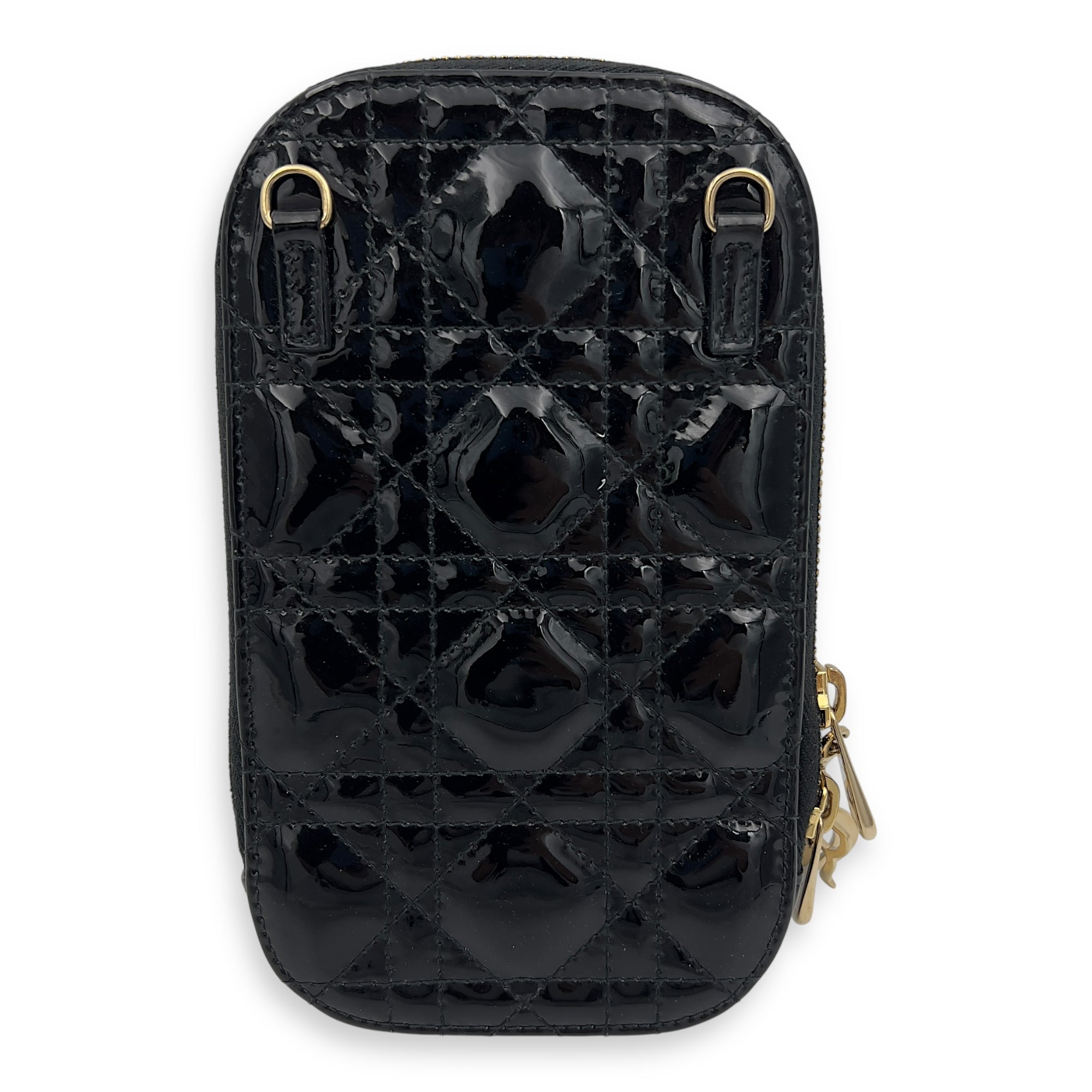 Cannage Top Handle Bag Black in Patent Leather, Gold hardware - Image 3