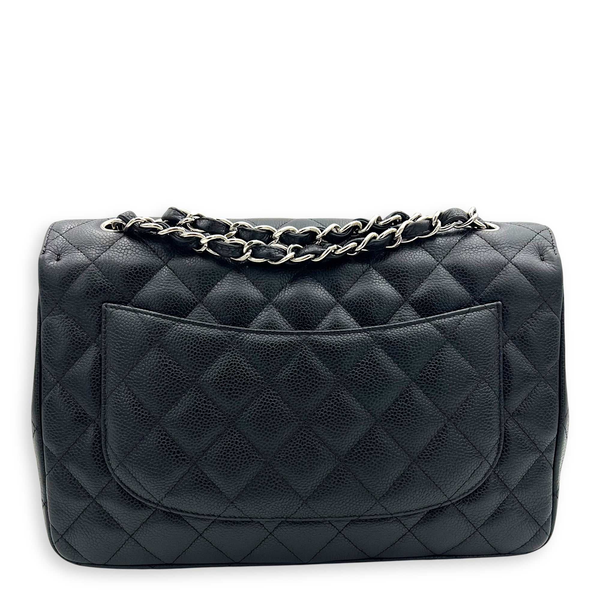 Classic Shoulder Bag Jumbo Black in Caviar Leather, Silver hardware - Image 3