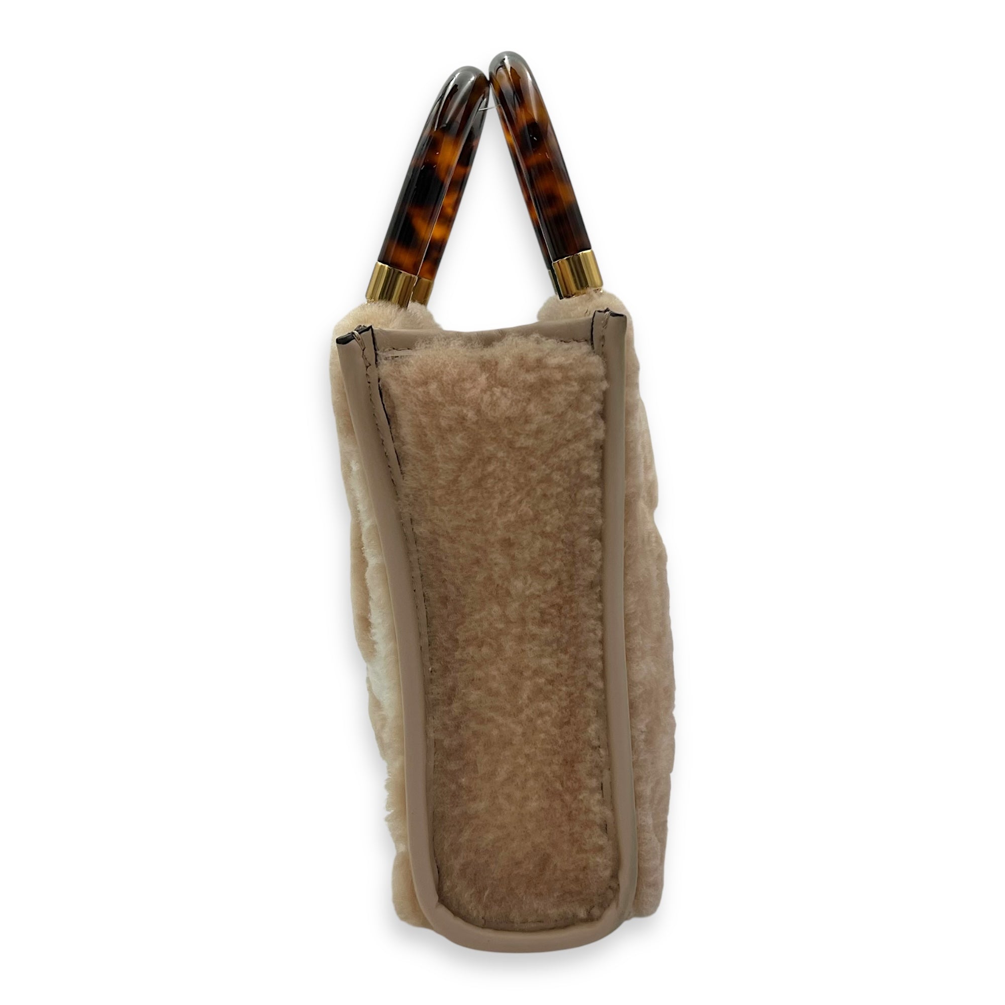 Sunshine Top Handle Bag Mini Beige in Faux Fur, Gold hardware - Image 4