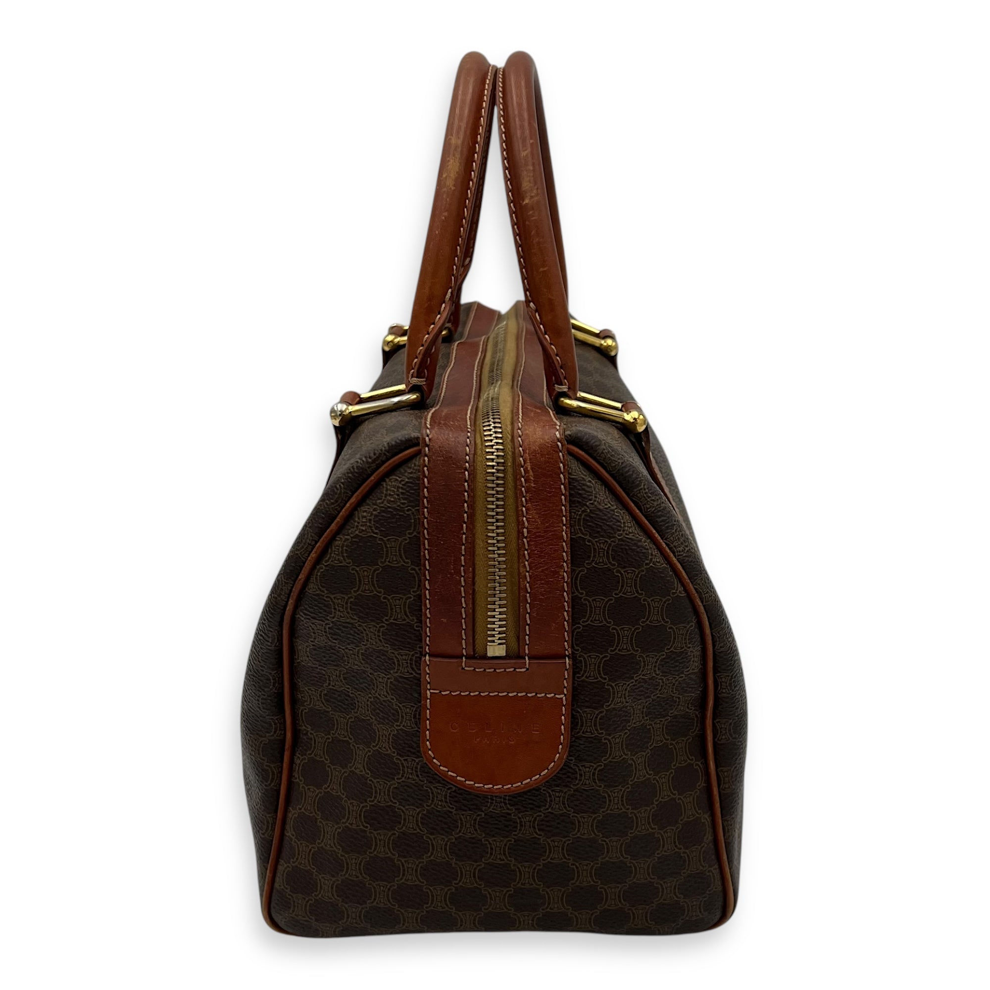 Macadam Boston Brown Top Handle Bag in Coated Canvas, Gold hardware - Image 4