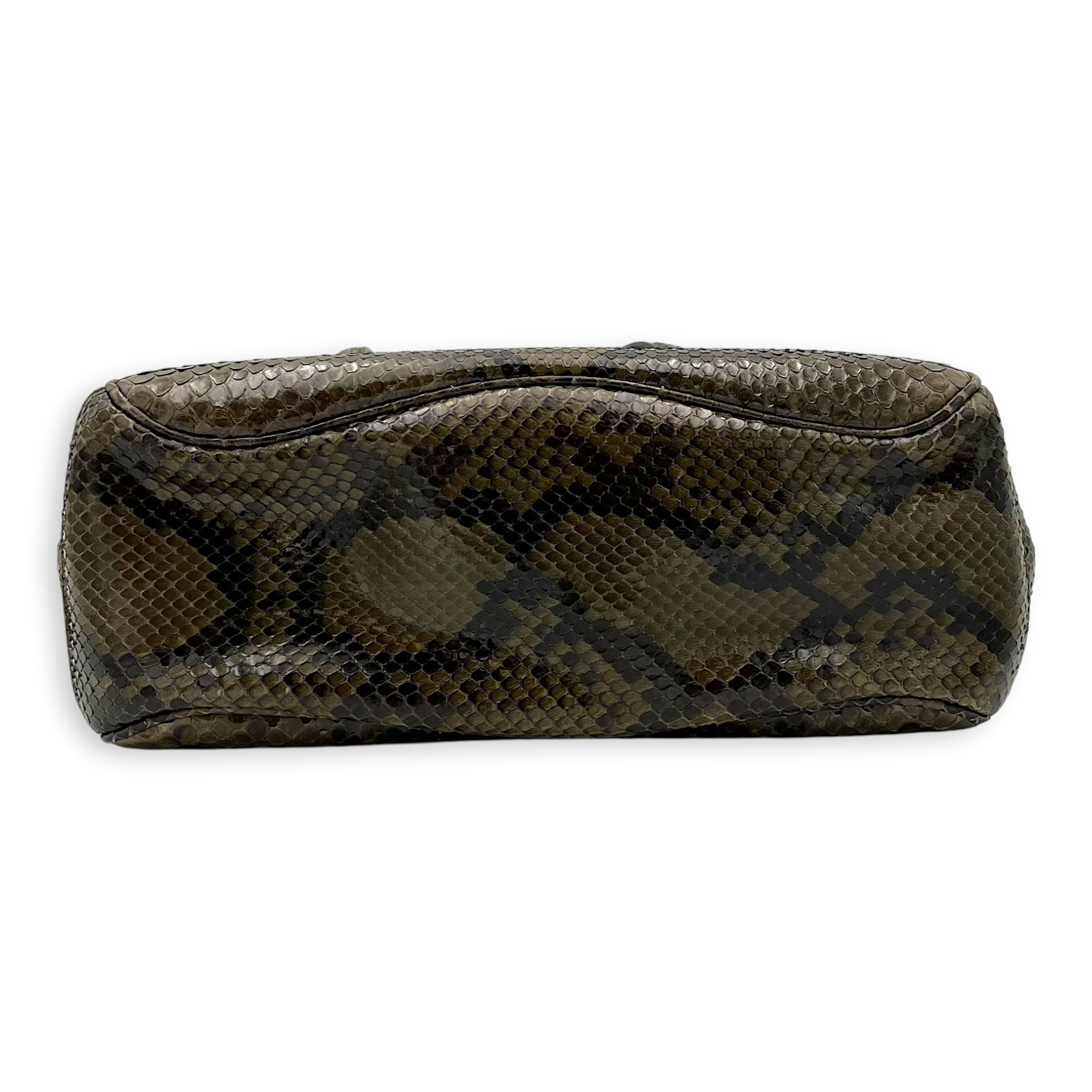 Flap Green Top Handle Bag in Snake Skin, Silver hardware - Image 6