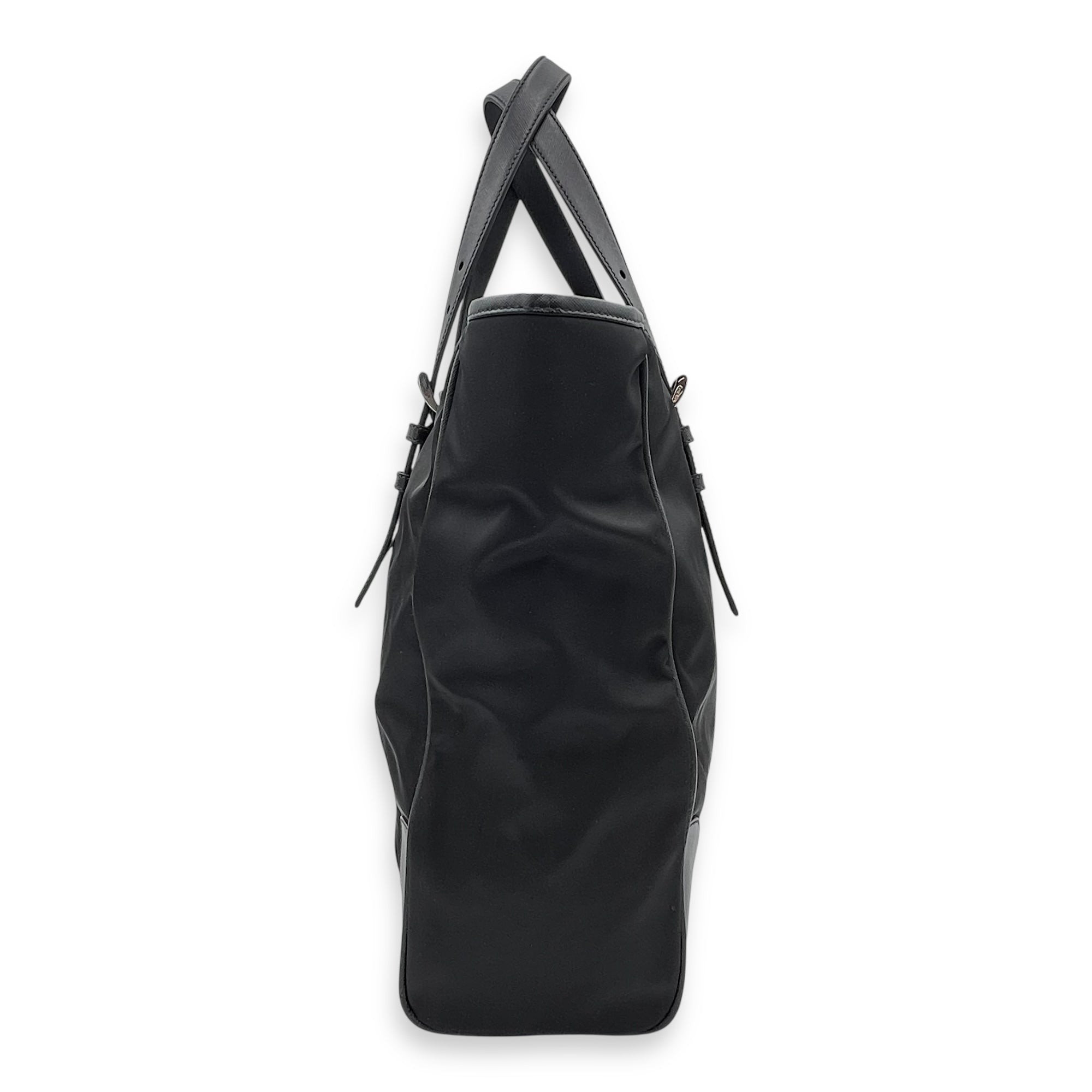 Re-Nylon Top Handle Bag Black in Nylon, Silver hardware - Image 4