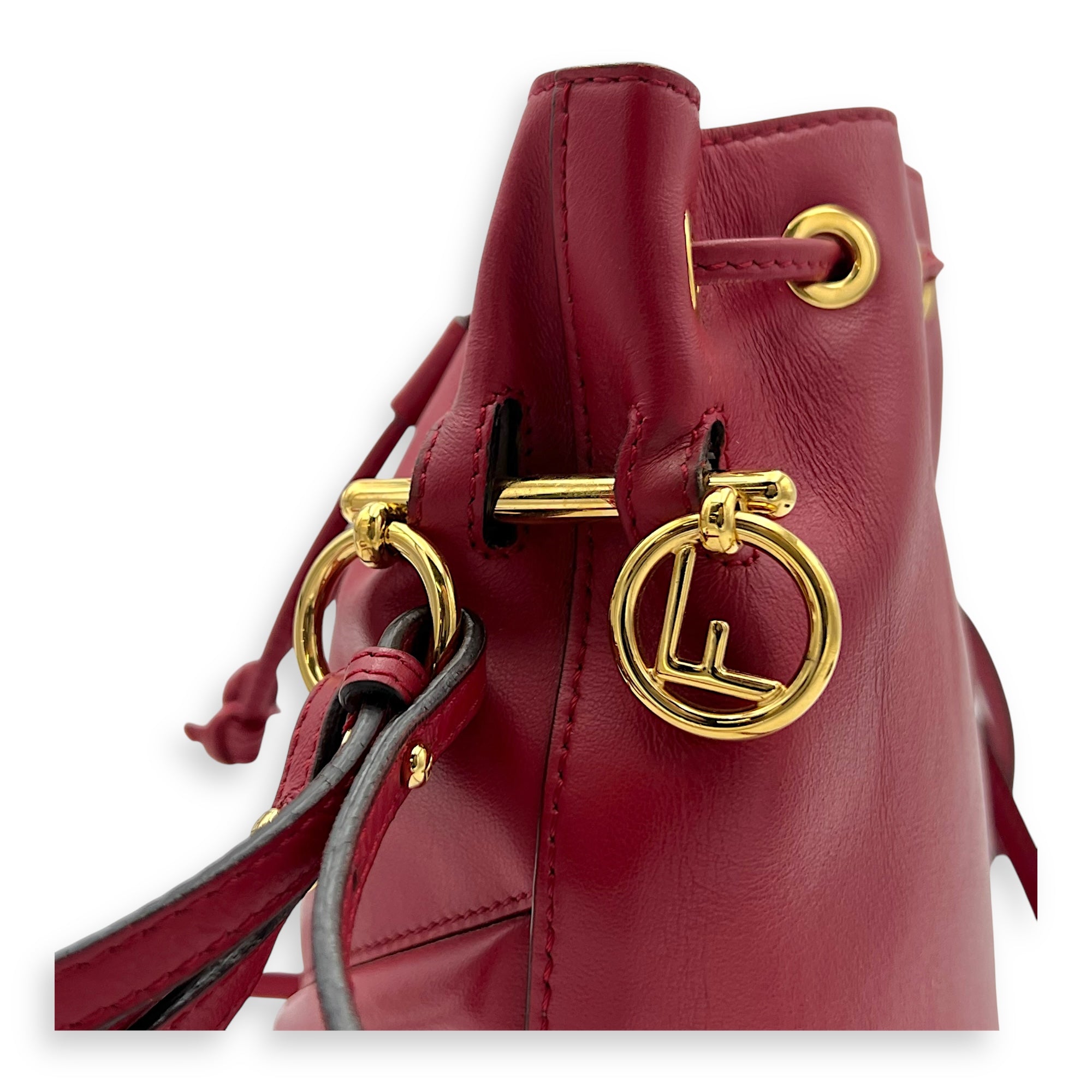Mon Tresor Bucket Bag Red in Calfskin, Gold hardware - Image 7