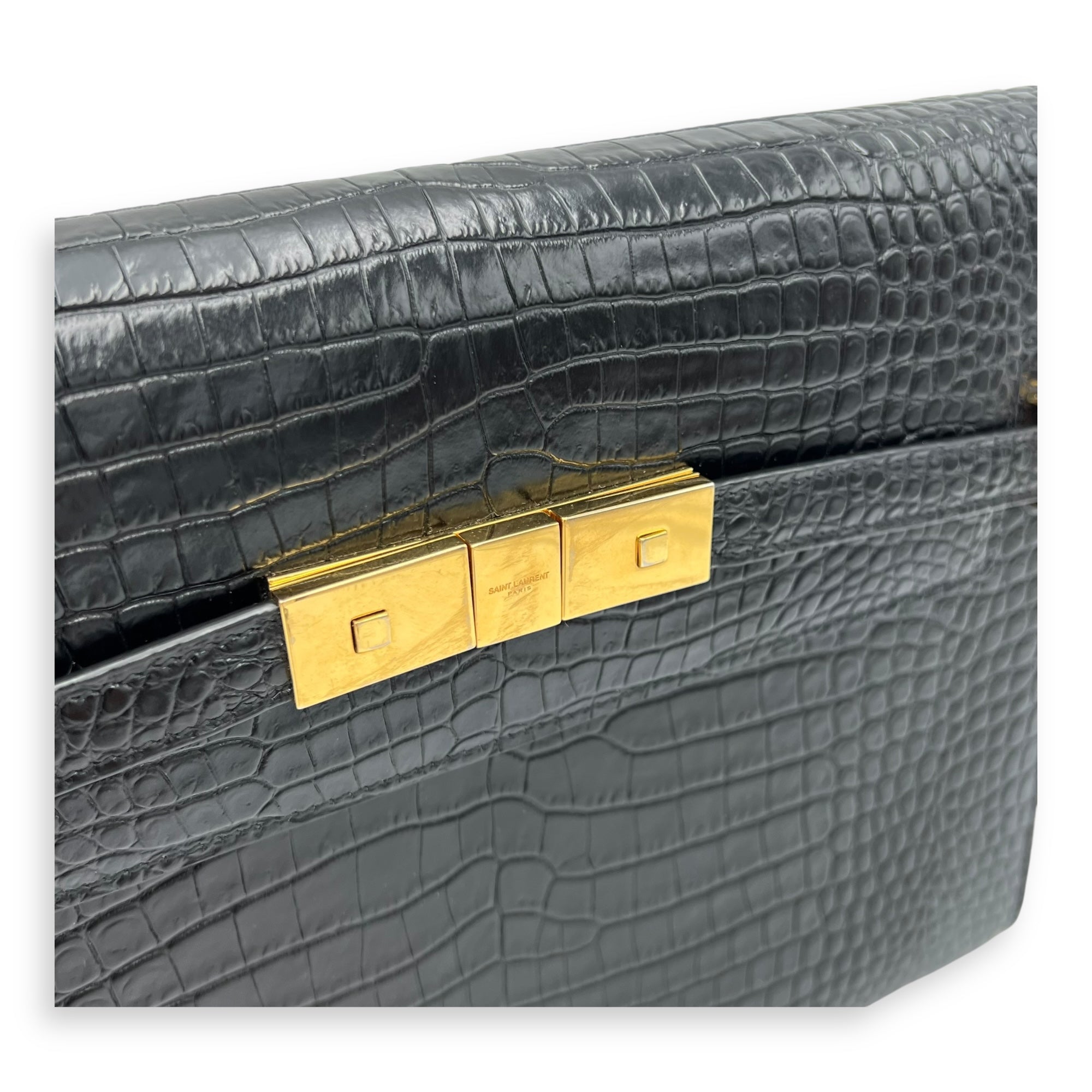 Manhattan Shoulder Bag Black in Crocodile Embossed Calfskin, Gold hardware - Image 7
