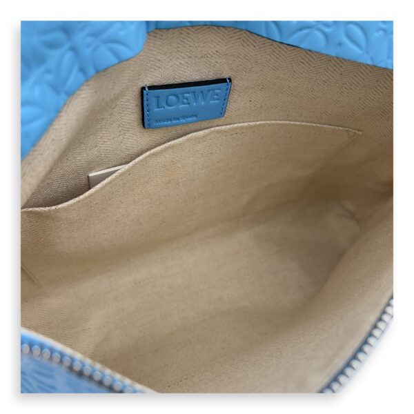 Anagram T Blue Pouch in Patent Embossed Calfskin, Silver hardware - Image 7