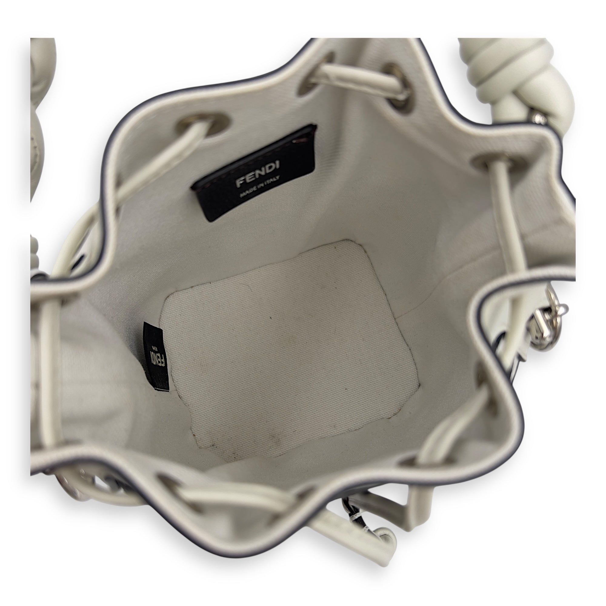Mon Tresor White Bucket Bag in Canvas, Silver hardware - Image 7