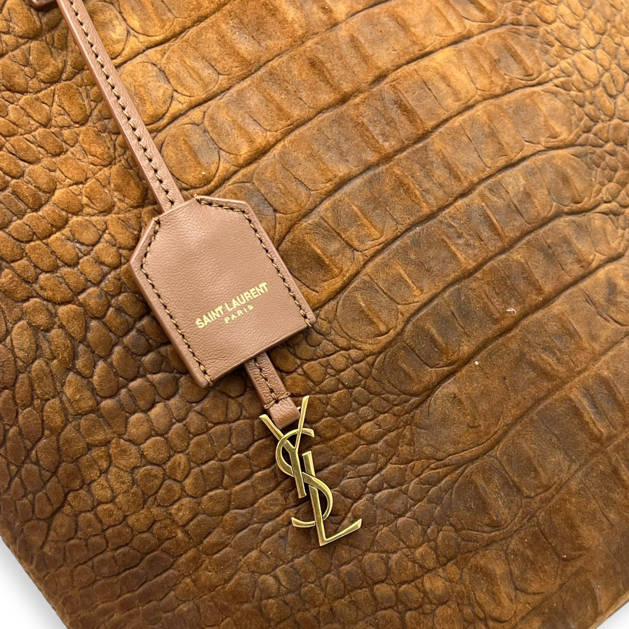 Shopping Tote Bag Brown in Suede Leather, Gold hardware - Image 8