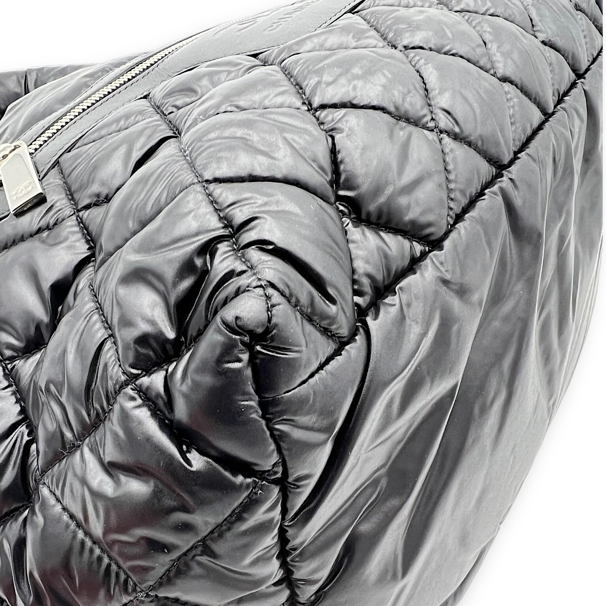 Coco Cocoon Tote Bag Black in Nylon, Silver hardware - Image 8