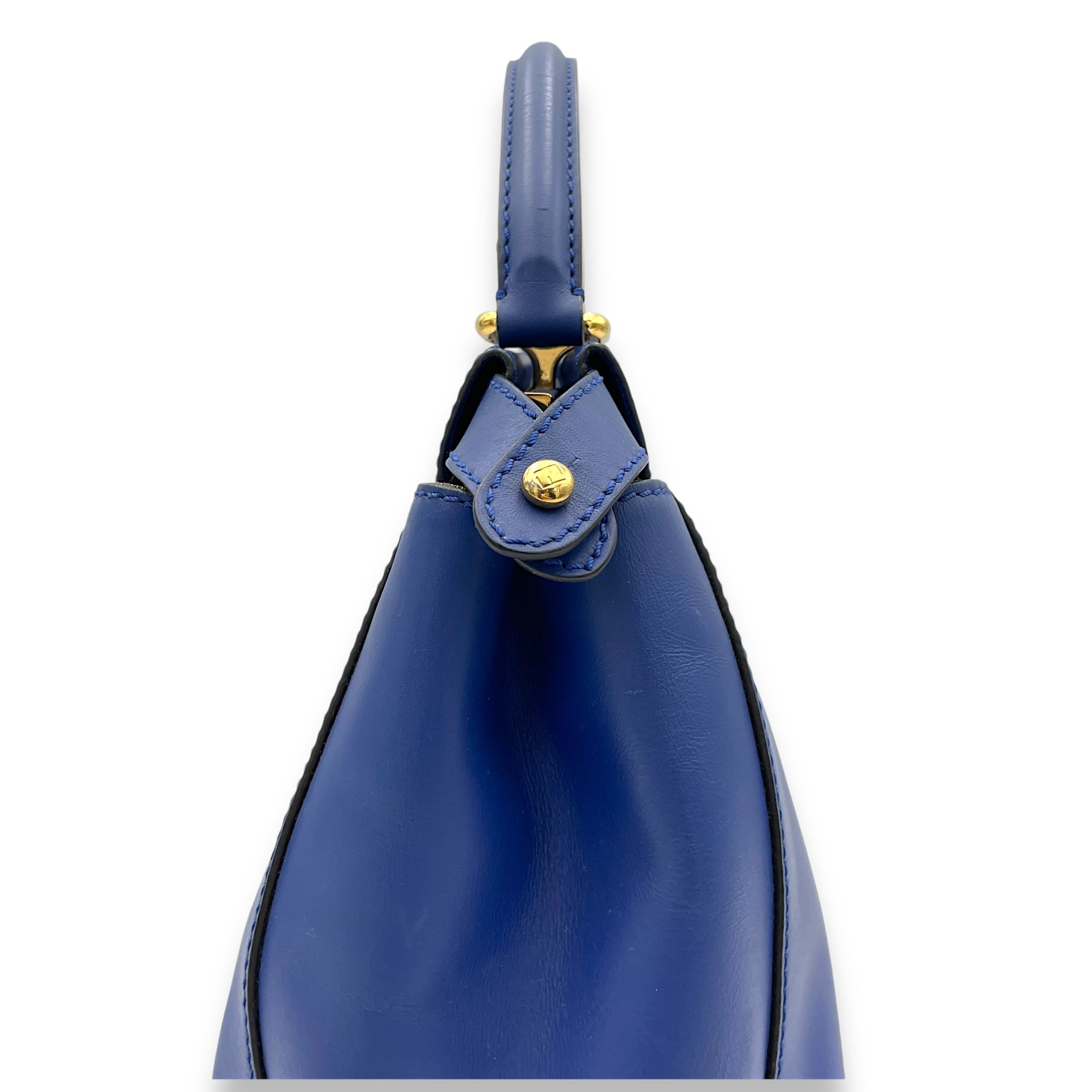 Peekaboo Medium Blue Top Handle Bag in Calfskin, Gold hardware - Image 9