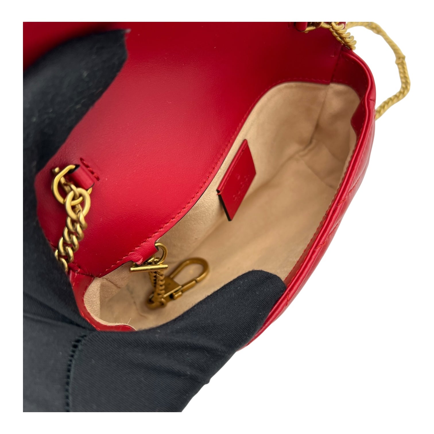 GG Marmont Crossbody Bag Super Mini Red in Calfskin, Gold hardware - Image 9
