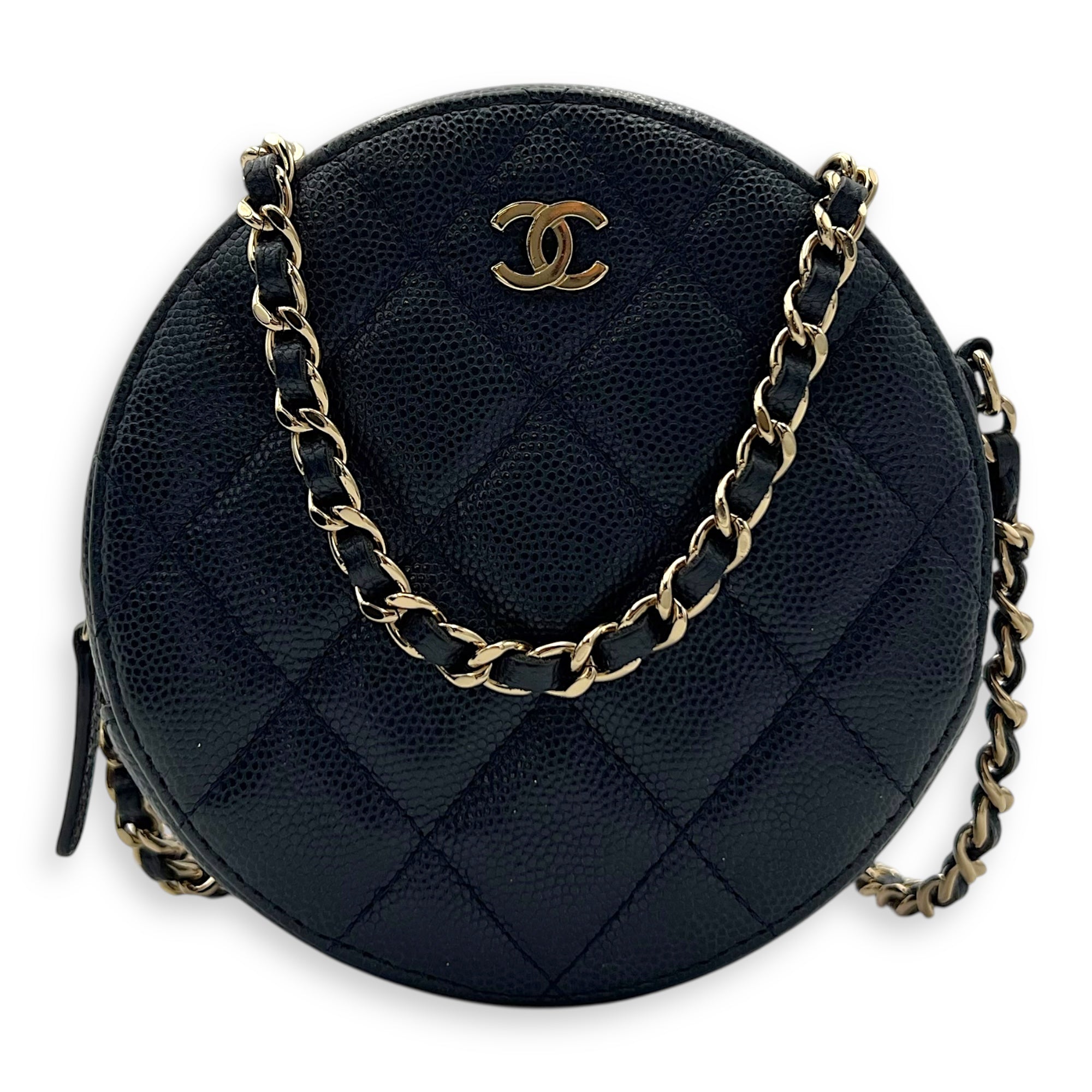 GHW mini round Crossbody Bag Mini Blue in Caviar Leather, Gold hardware - Image 9