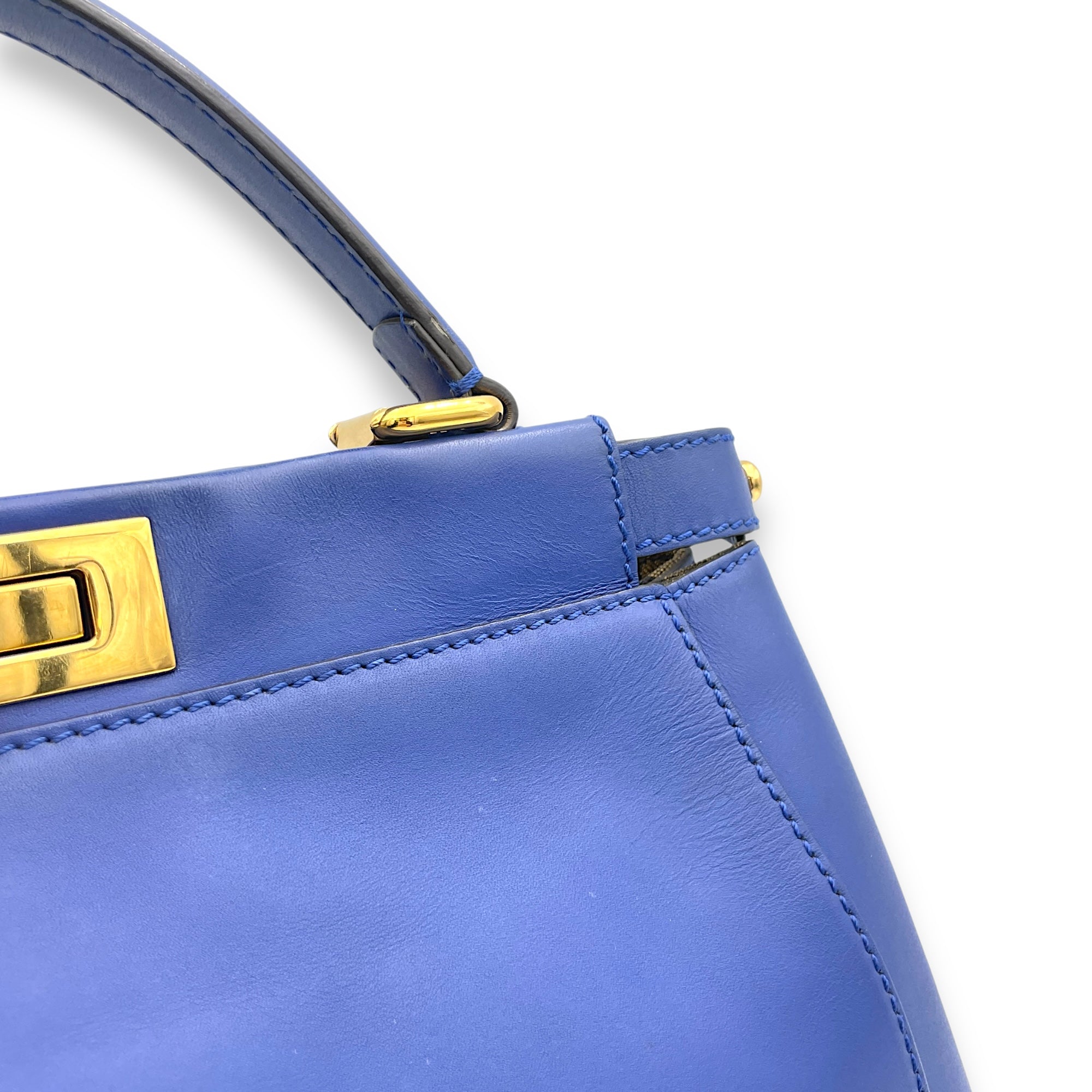 Peekaboo Medium Blue Top Handle Bag in Calfskin, Gold hardware - Image 10
