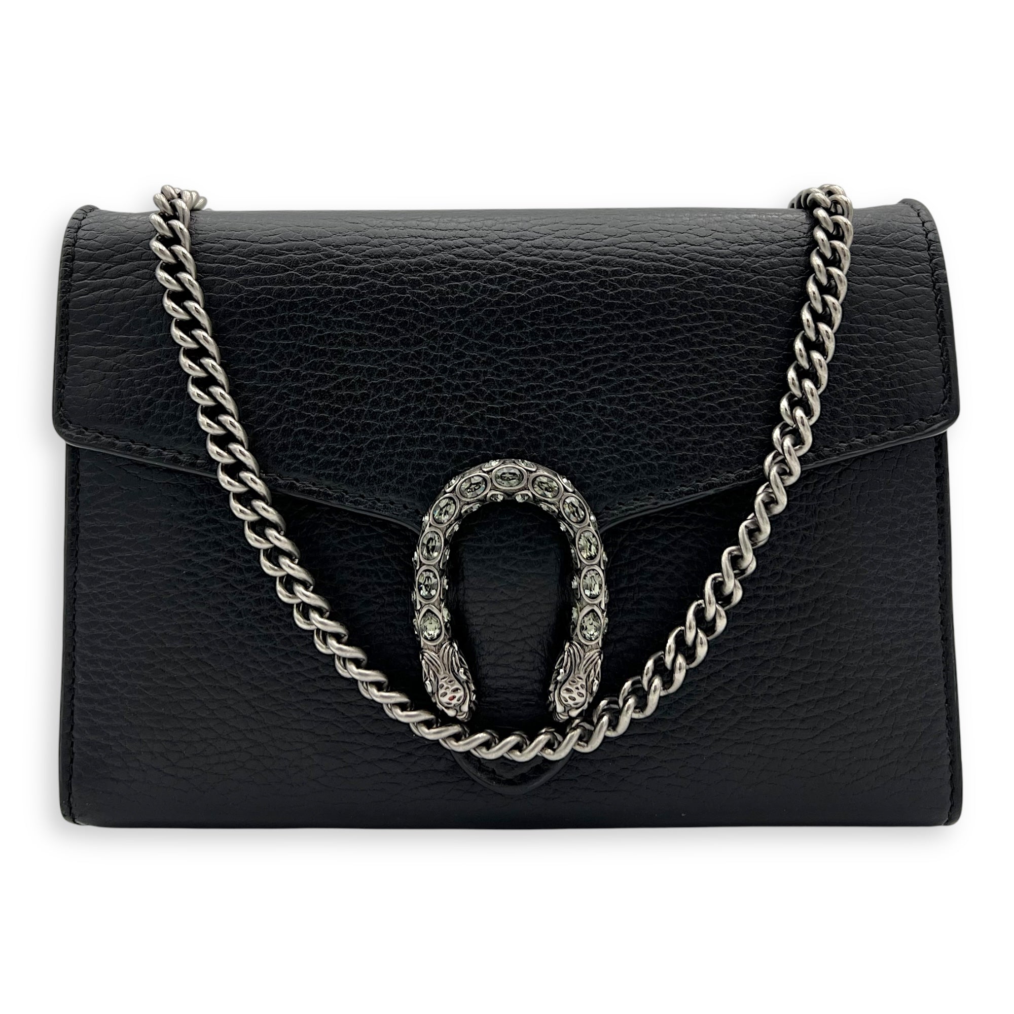 Dionysus Wallet On Chain Black in Calfskin, Silver hardware - Image 10