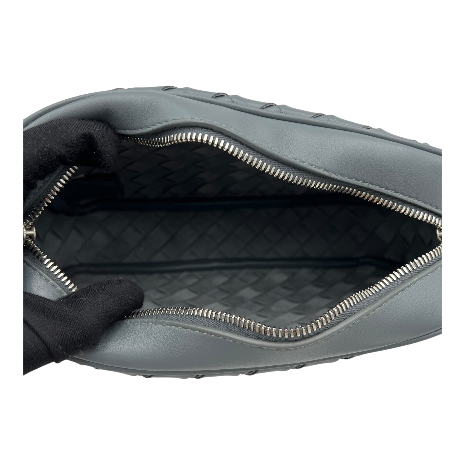 Intrecciato Crossbody Bag Grey in Calfskin, Silver hardware - Image 7