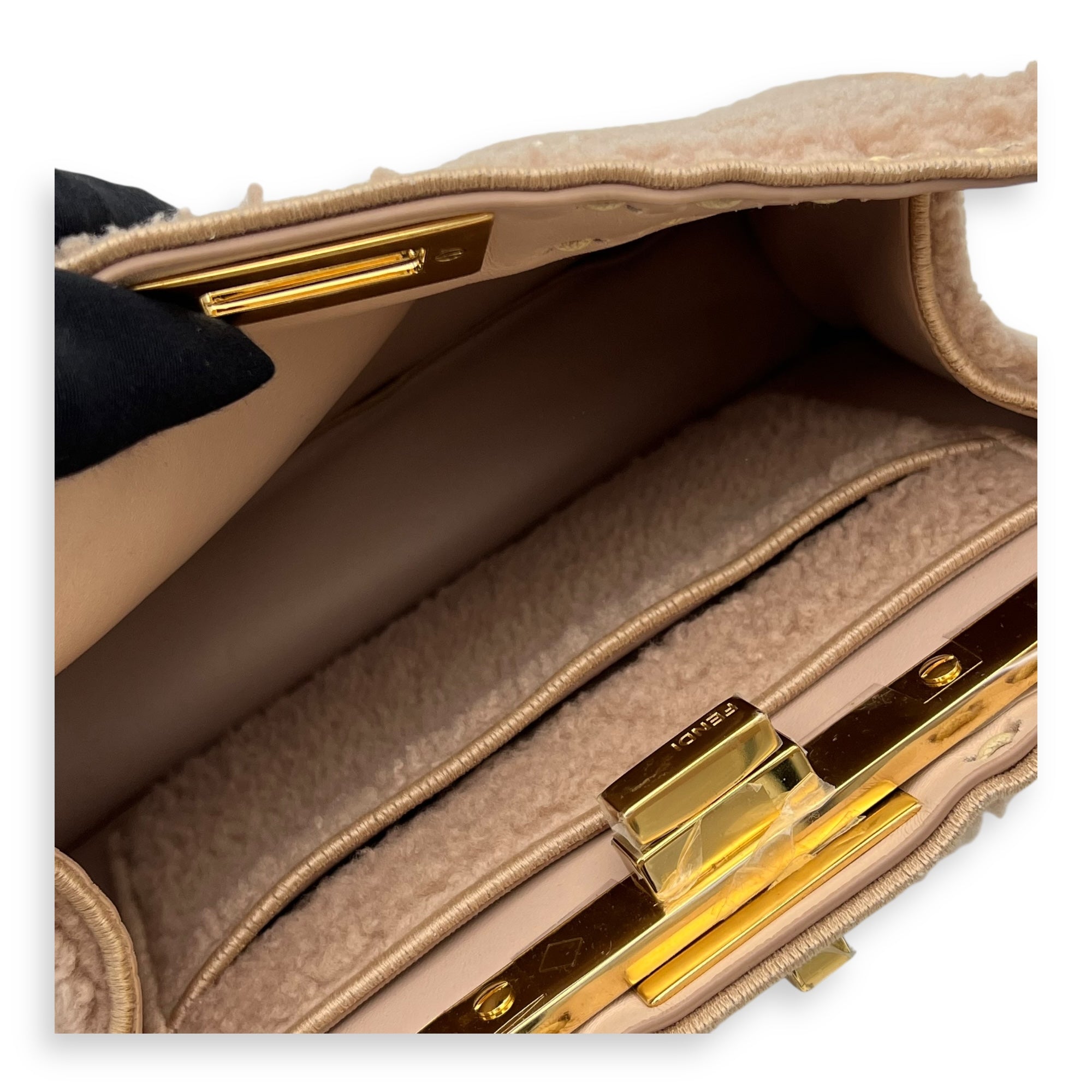 Iseeu Small Beige Top Handle Bag in Shearling, Gold hardware - Image 11