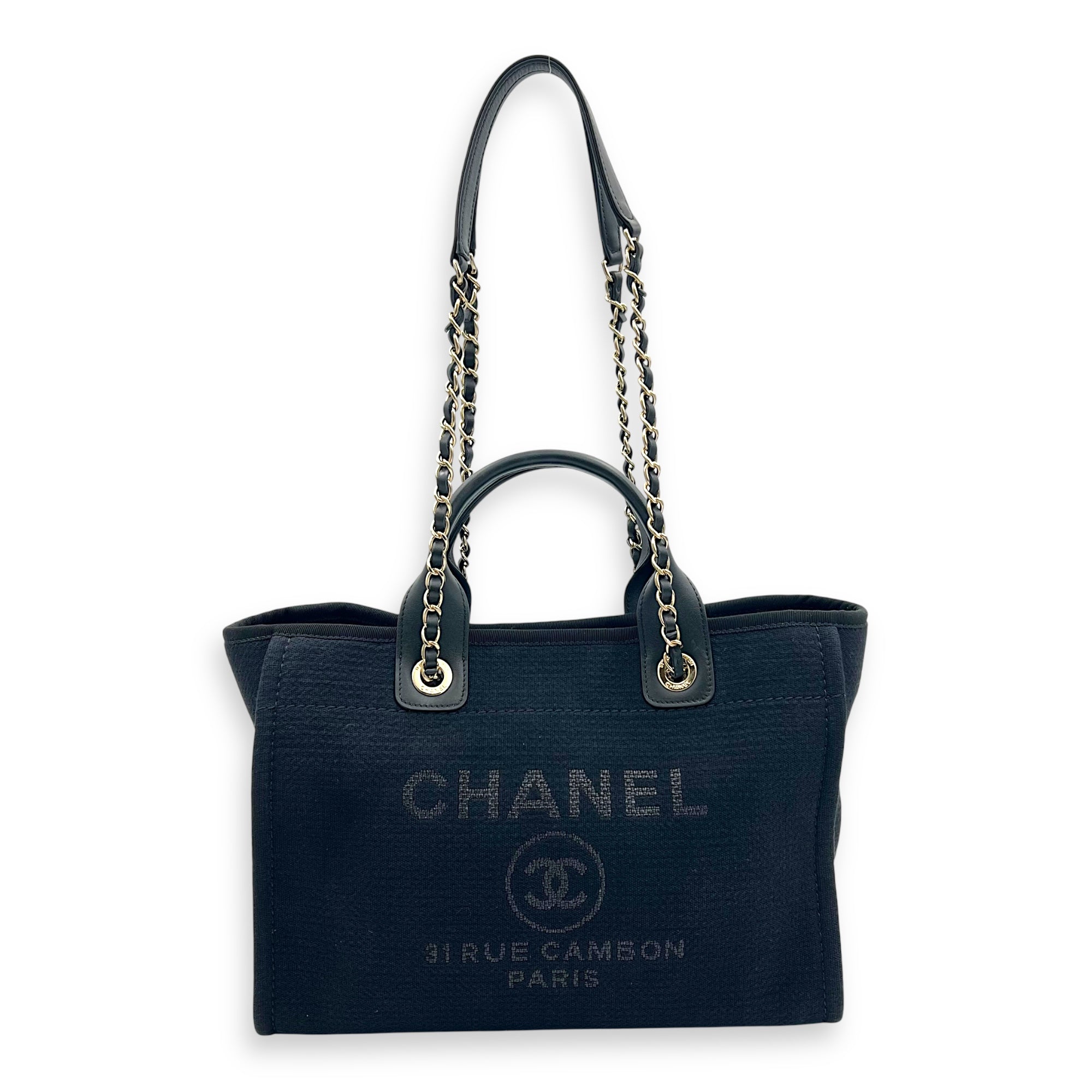 Deauville Tote Bag Black in Canvas, Gold hardware - Image 11