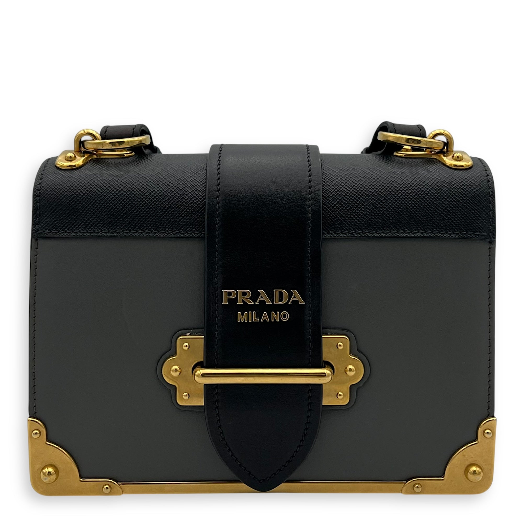 Cahier Crossbody Bag Grey in Calfskin, Gold hardware
