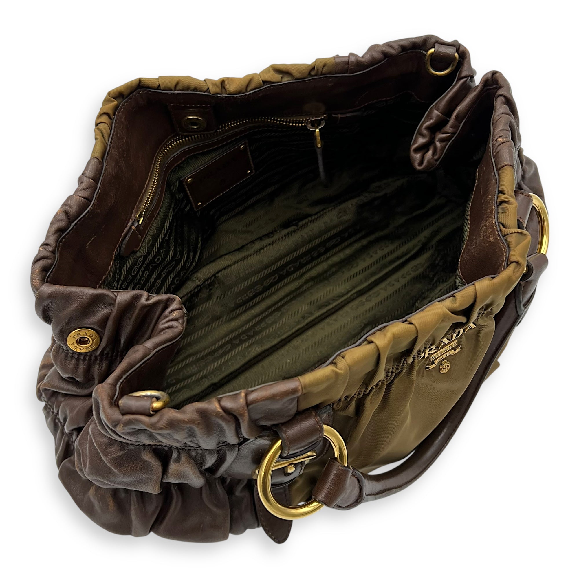 Vintage Top Handle Bag Green in Nylon, Gold hardware - Image 14