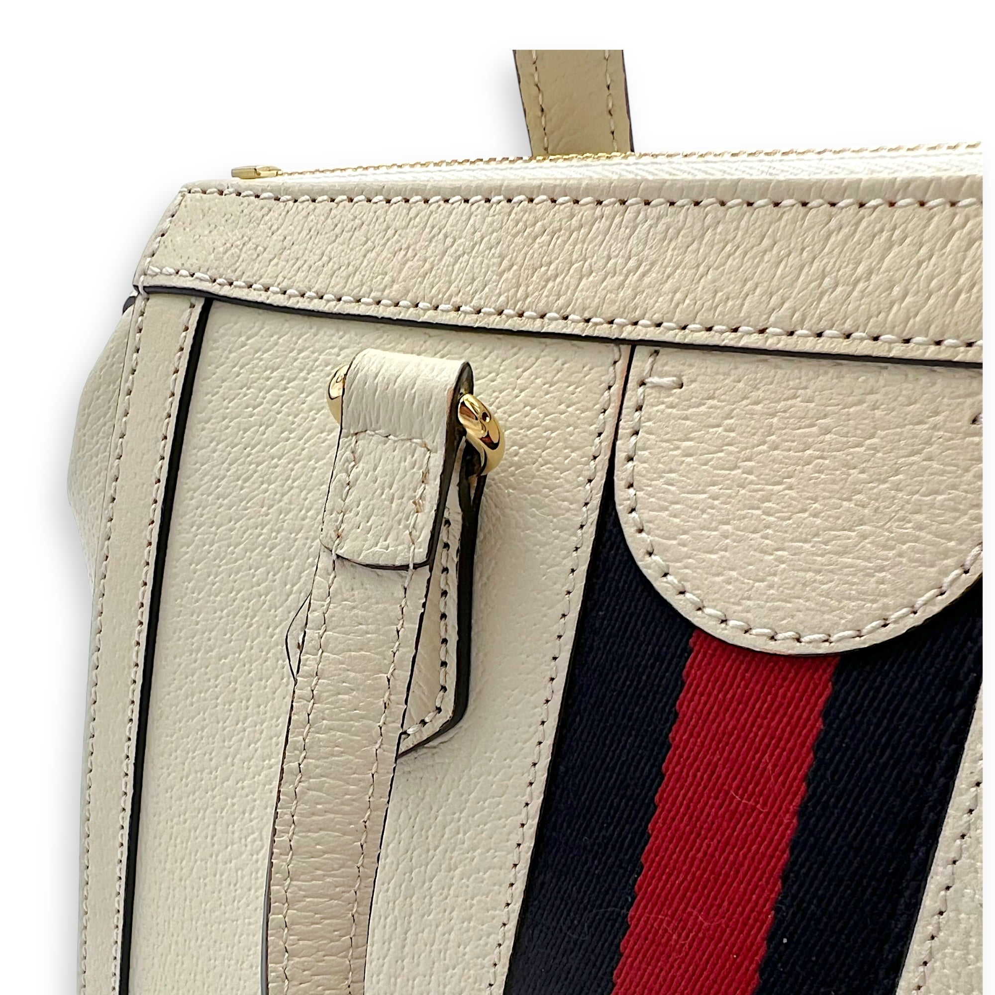 Ophidia Top Handle Bag White in Calfskin, Gold hardware - Image 14