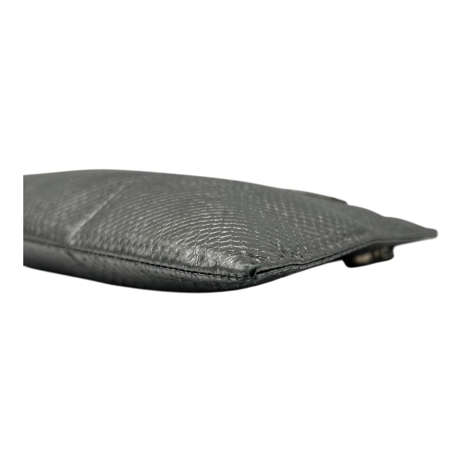 Push Lock Clip Silver Clutch in Python Embossed Calfskin, Silver hardware - Image 12