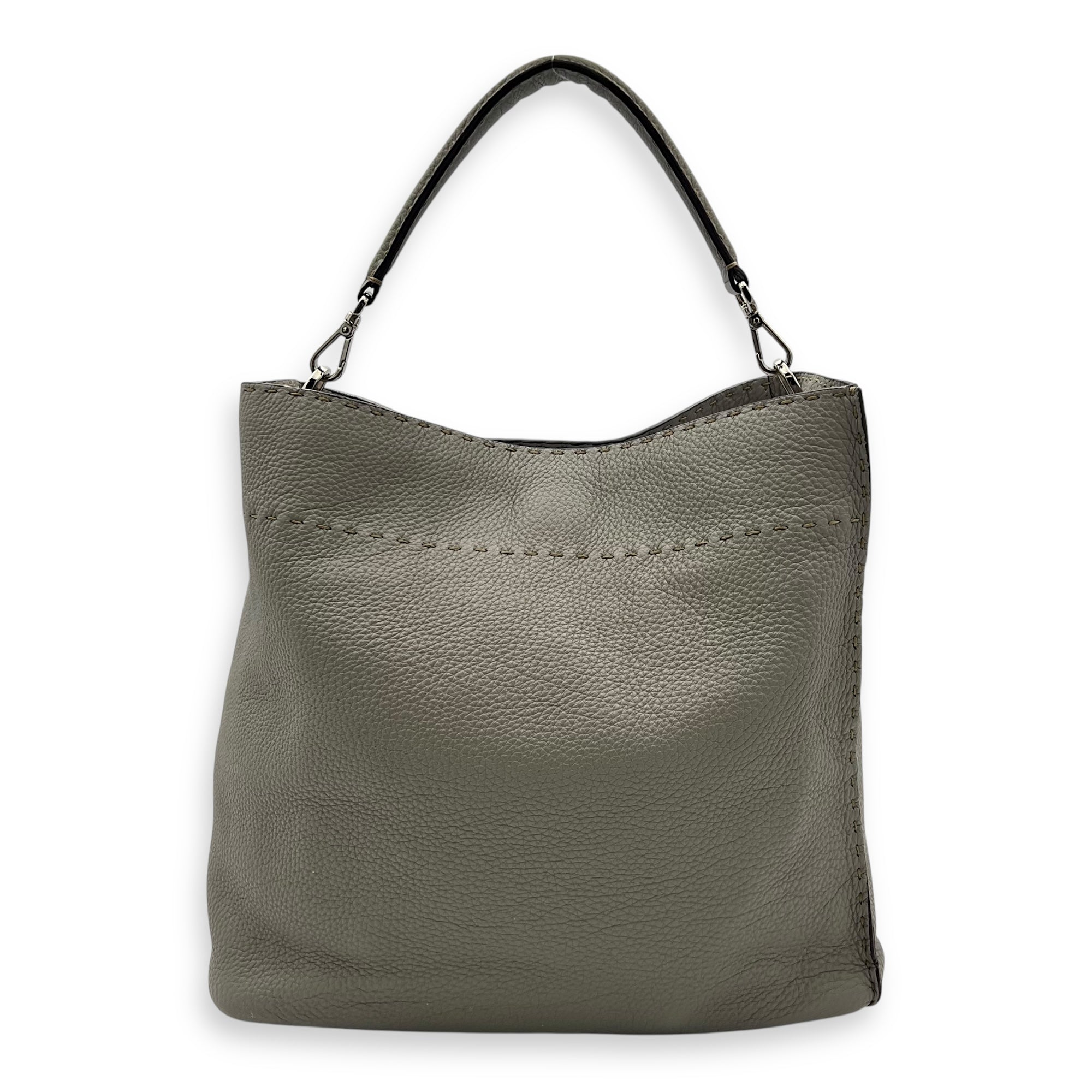 Selleria Anna Grey Bucket Bag in Calfskin, Silver hardware - Image 3