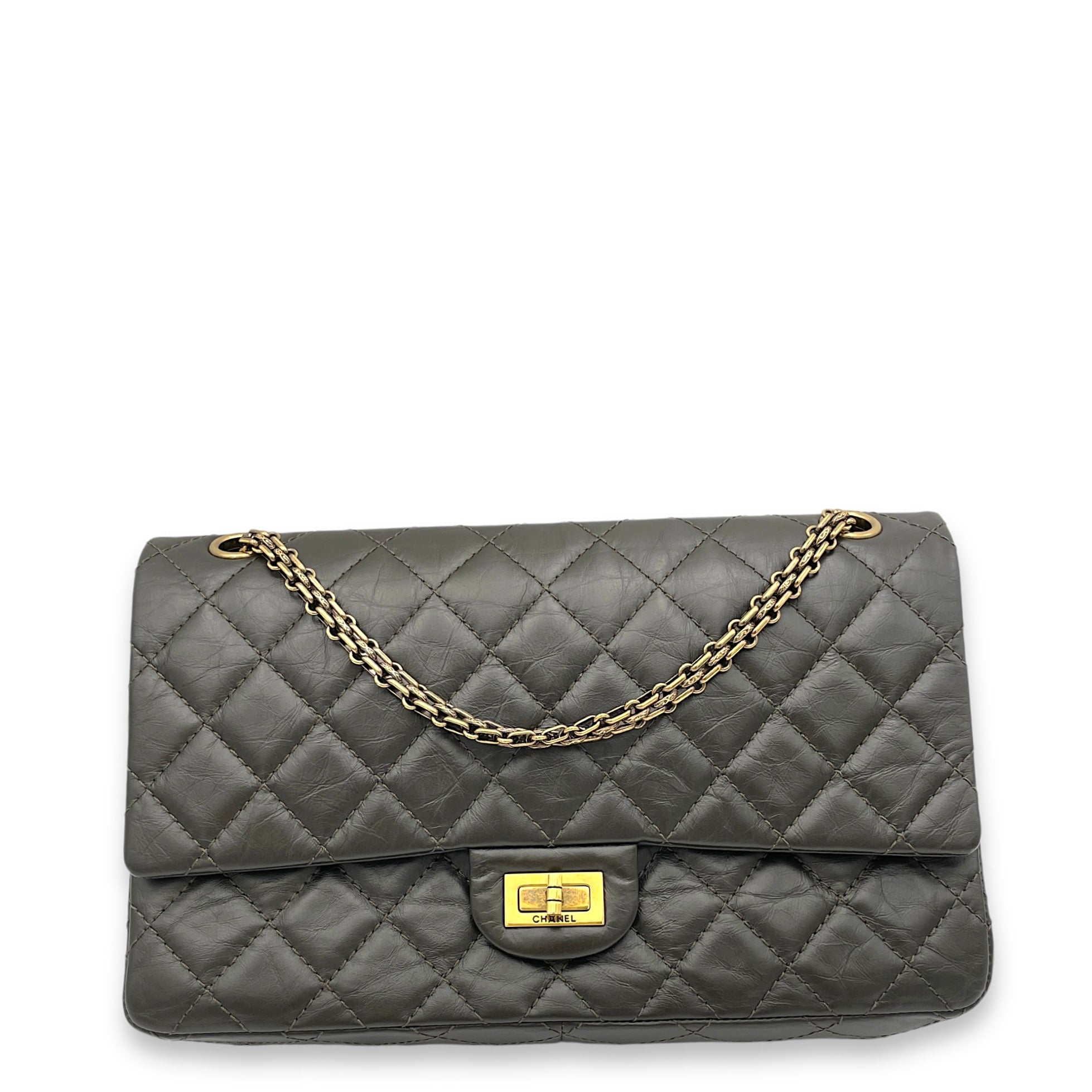 2.55 Brown Shoulder Bag in Calfskin, Gold hardware
