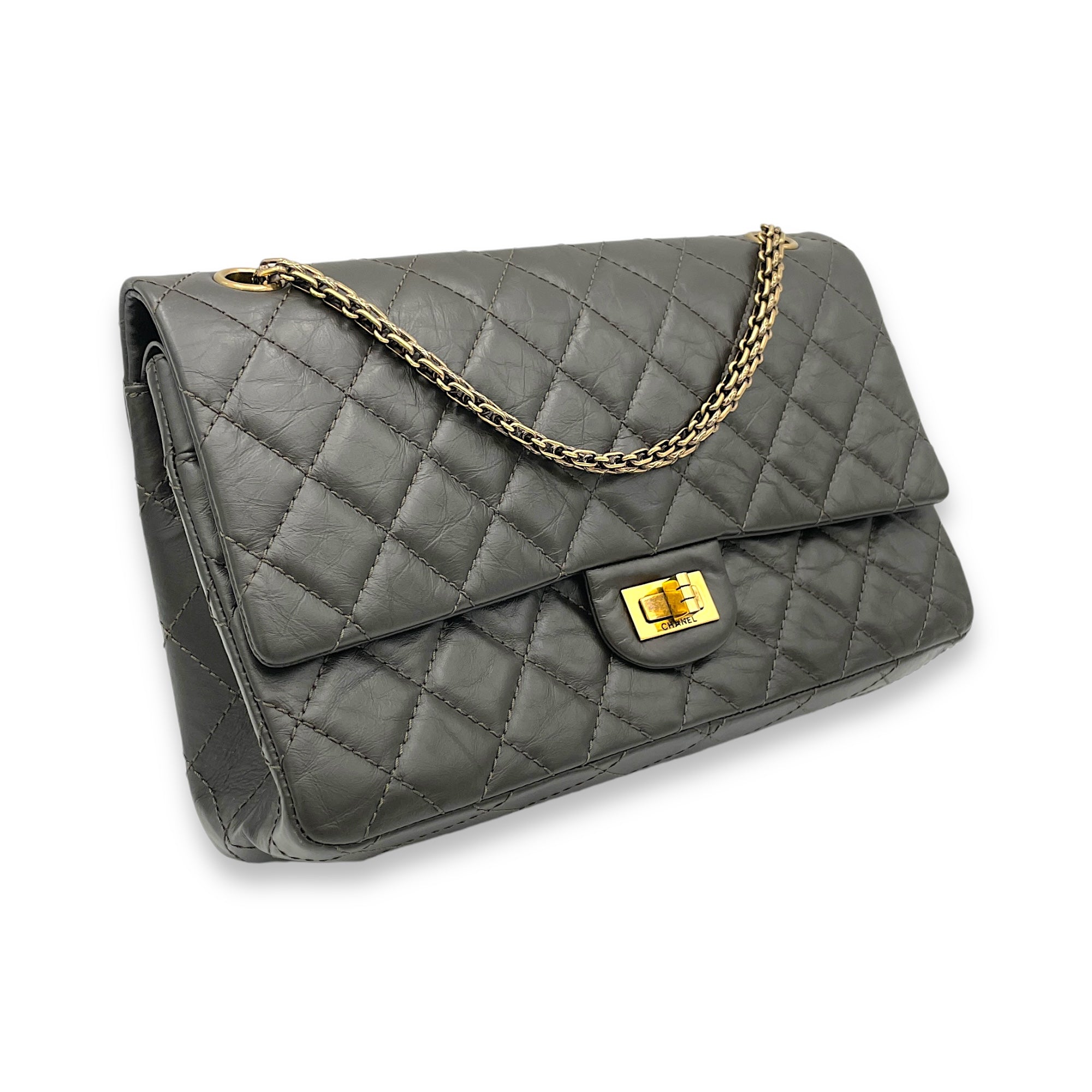 2.55 Brown Shoulder Bag in Calfskin, Gold hardware - Image 4