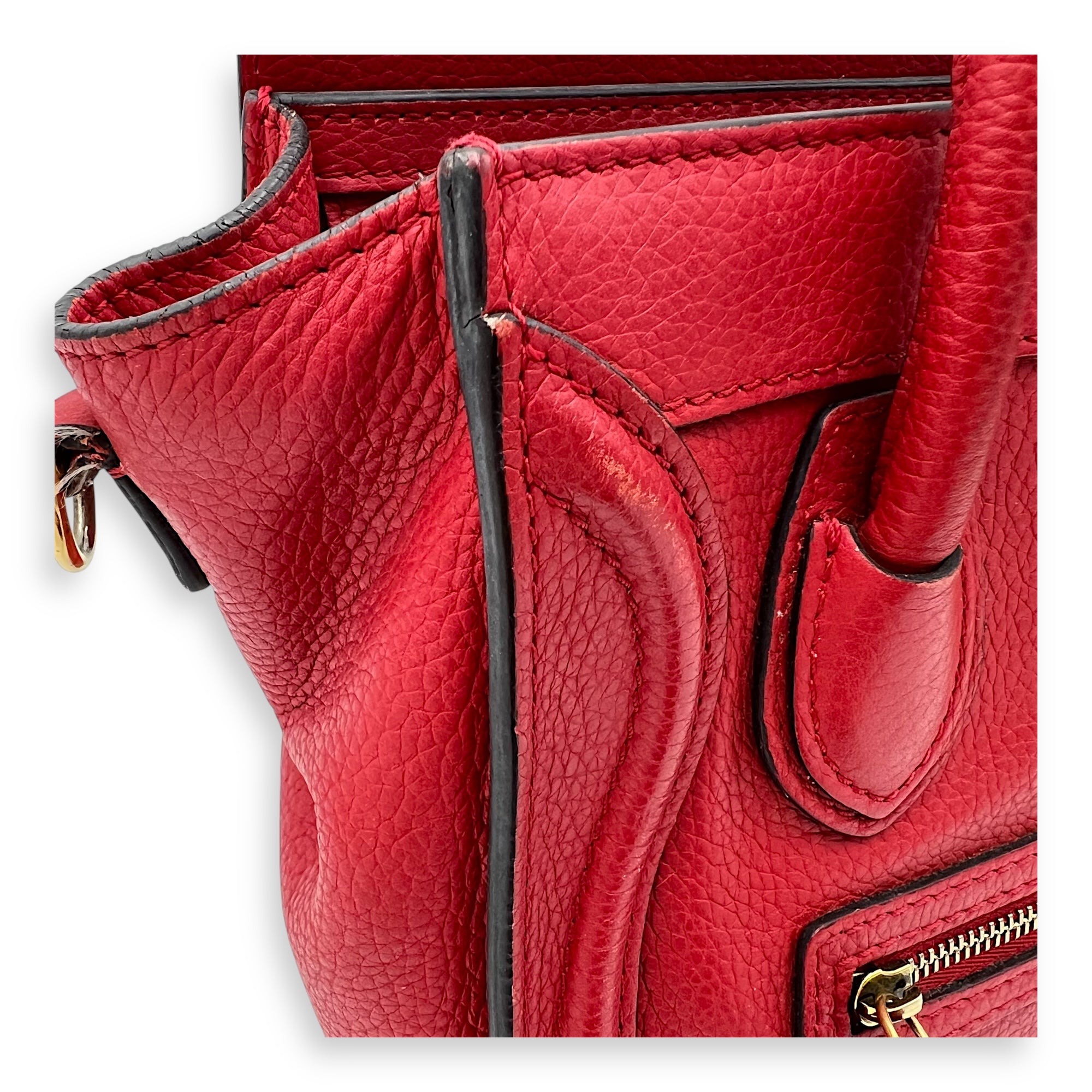 Luggage Nano Red Top Handle Bag in Calfskin, Gold hardware - Image 9