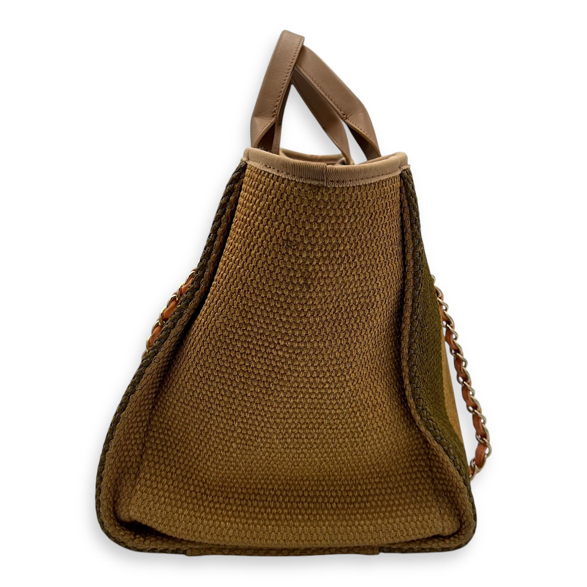 Deauville Medium Brown Tote Bag in Raffia, Gold hardware - Image 5