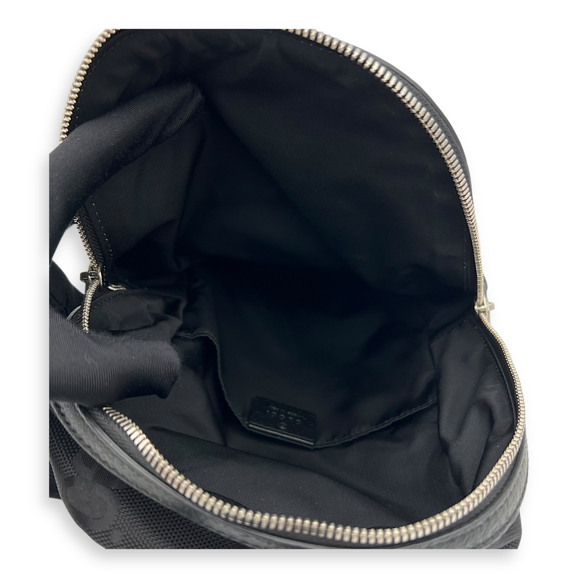 GG Backpack Black in Nylon, Silver hardware - Image 7