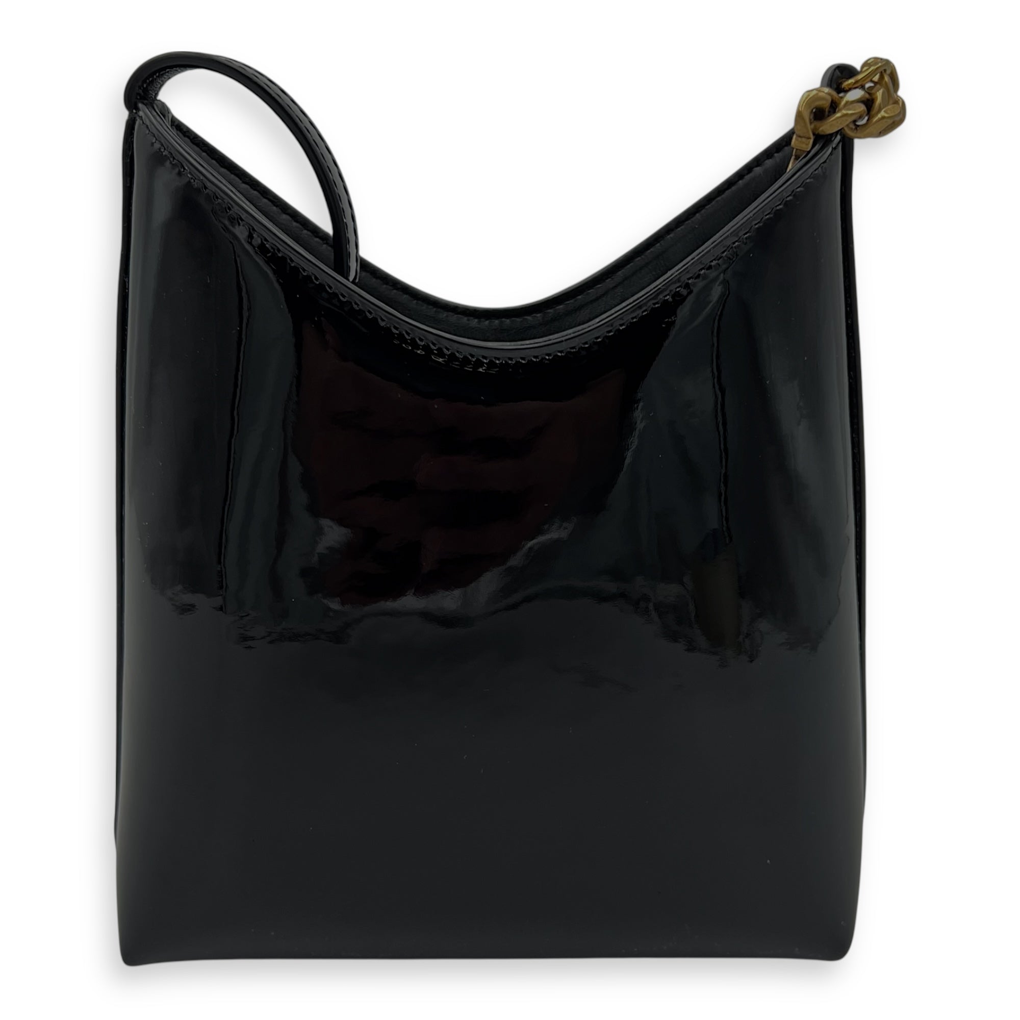 Logo Bucket Bag Black in Patent Leather, Gold hardware - Image 3